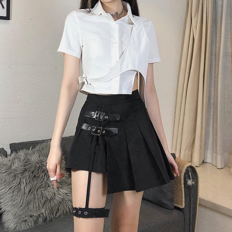 Goth Belt Detail Mini Skirt - KAYSMAR