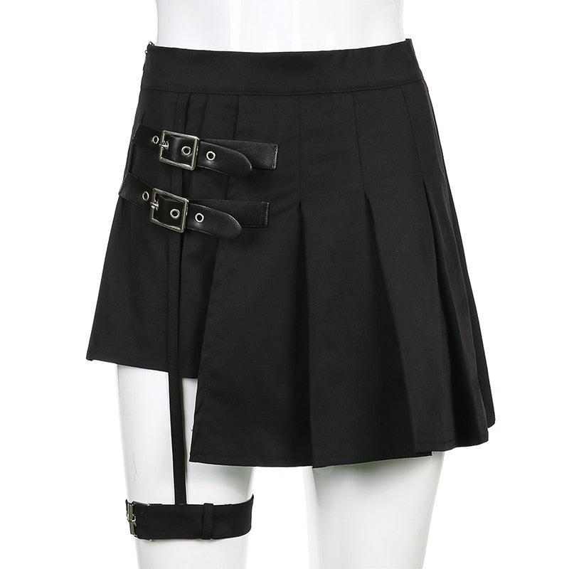 Goth Belt Detail Mini Skirt - KAYSMAR
