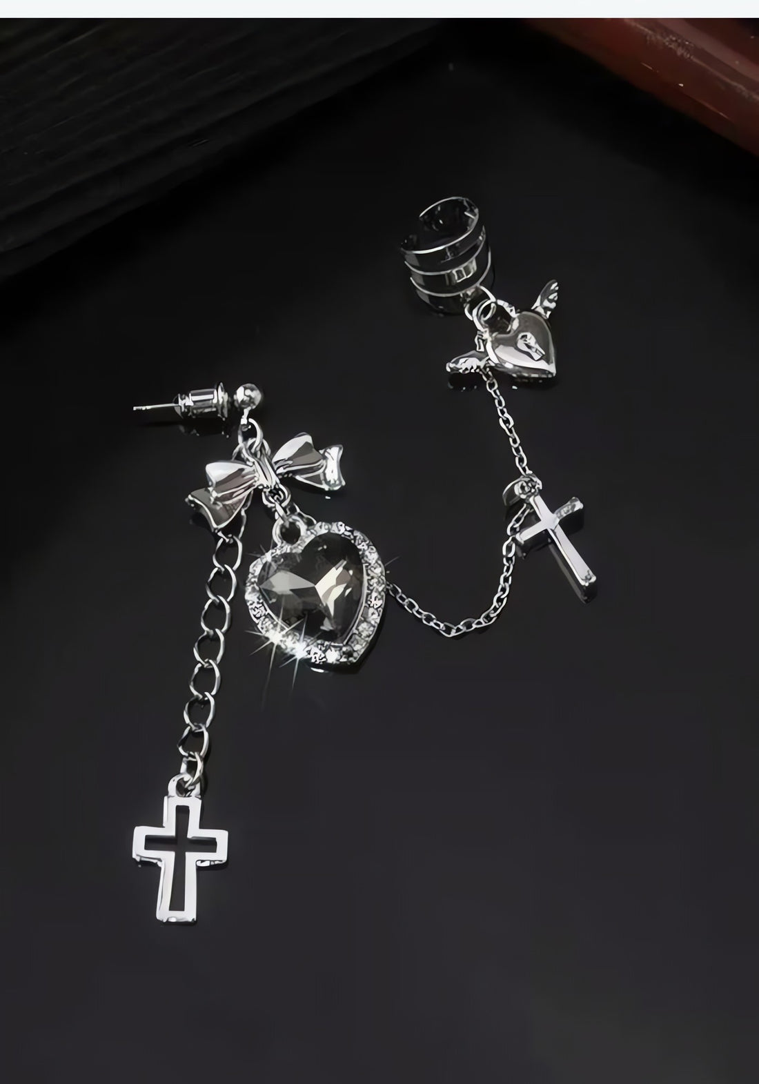 Goth Heart Cross Chain Earrings - KAYSMAR