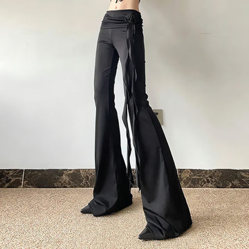 Goth Ruched Flower Flare Pants