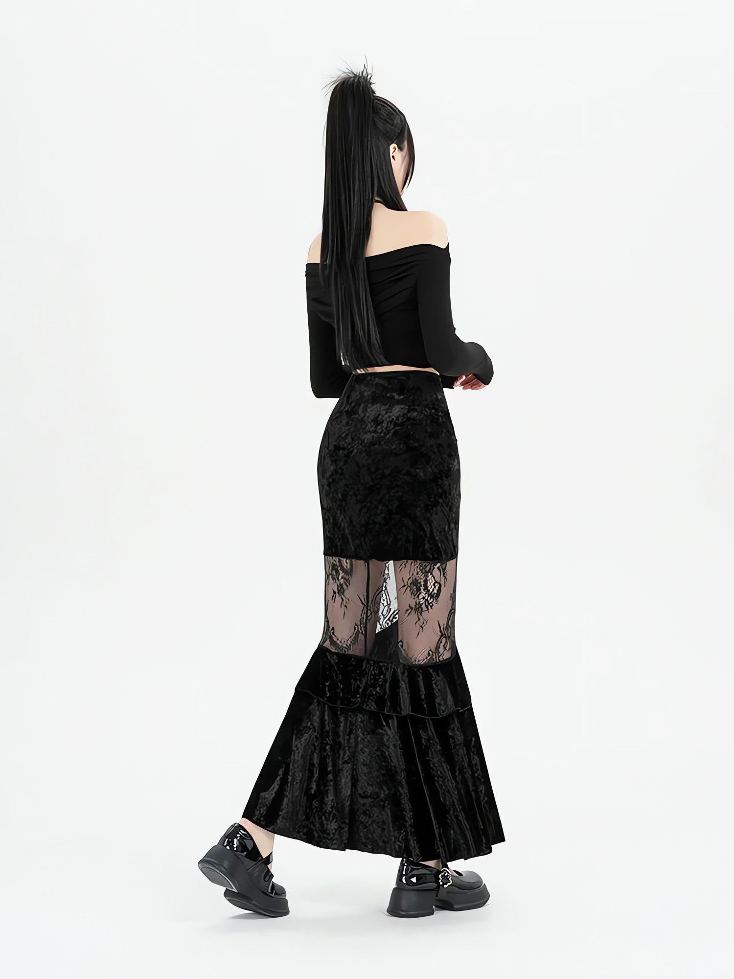 Goth Velvet Lace Maxi Skirt
