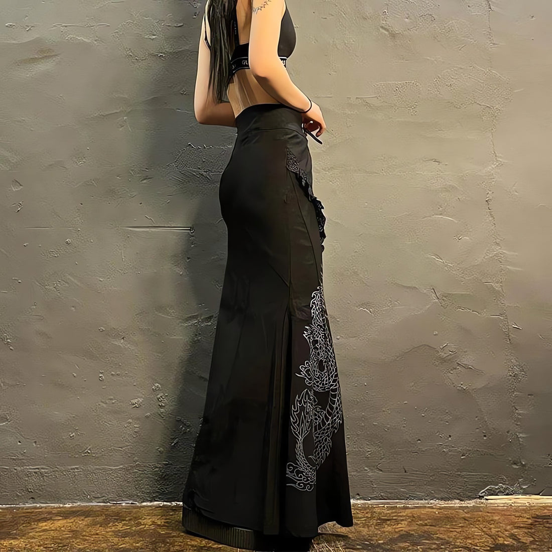 Gothic Dragon Printed Maxi Skirt - KAYSMAR
