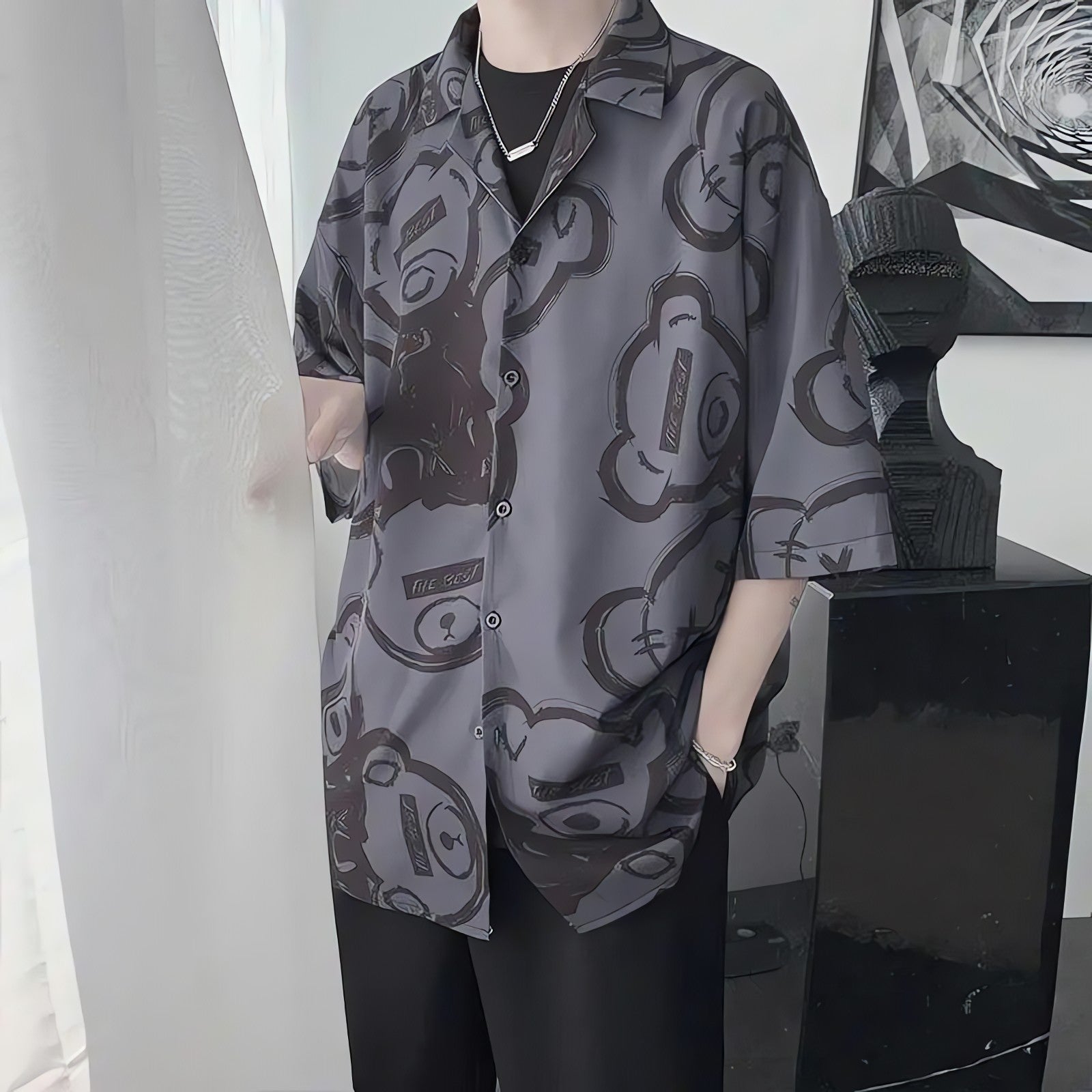 Graffiti Printed Short Sleeve Shirt - KAYSMAR