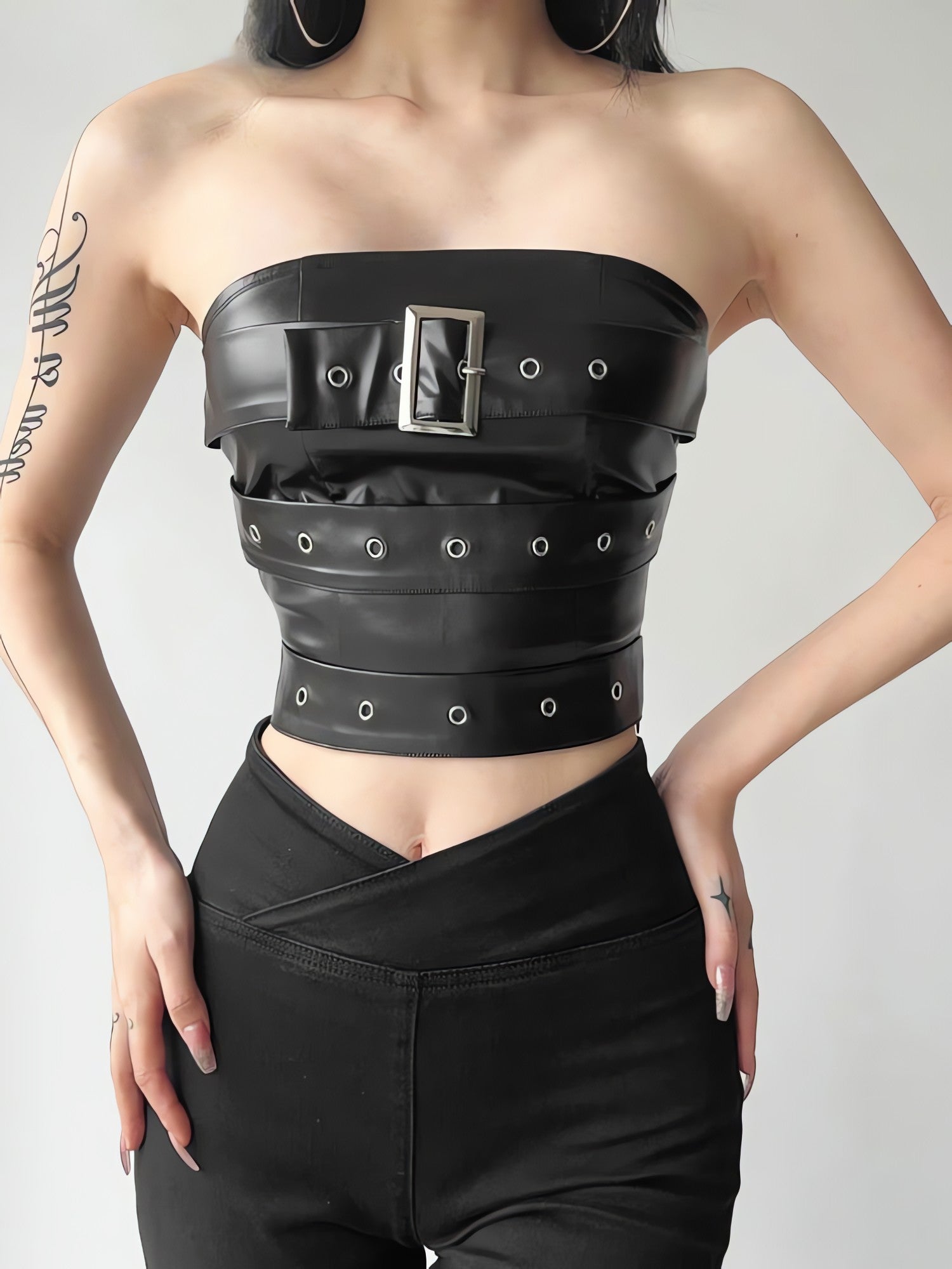 Grunge Belted Faux Leather Tube Top