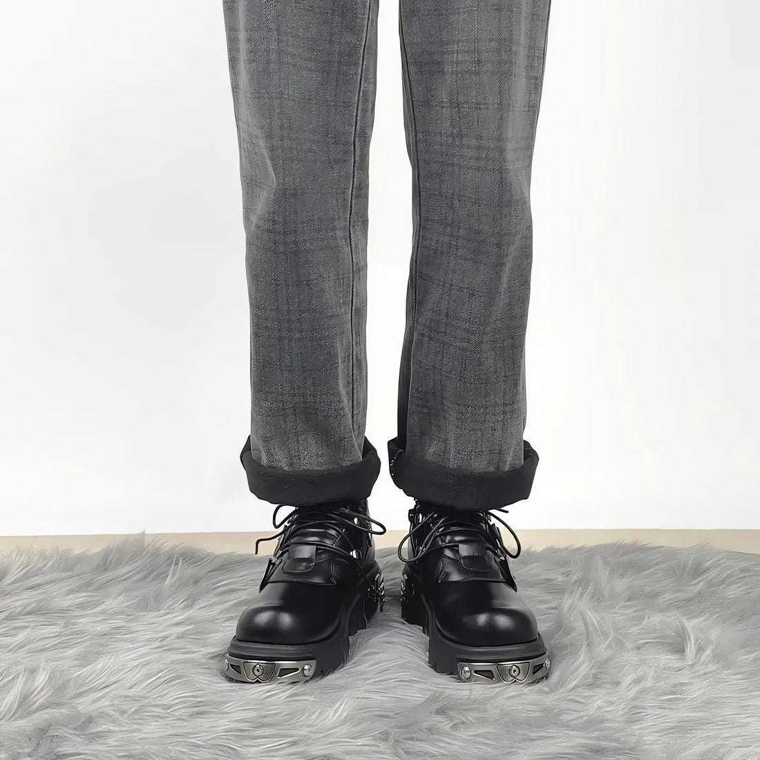 Grunge Belted Lace Up Platform Boots - KAYSMAR