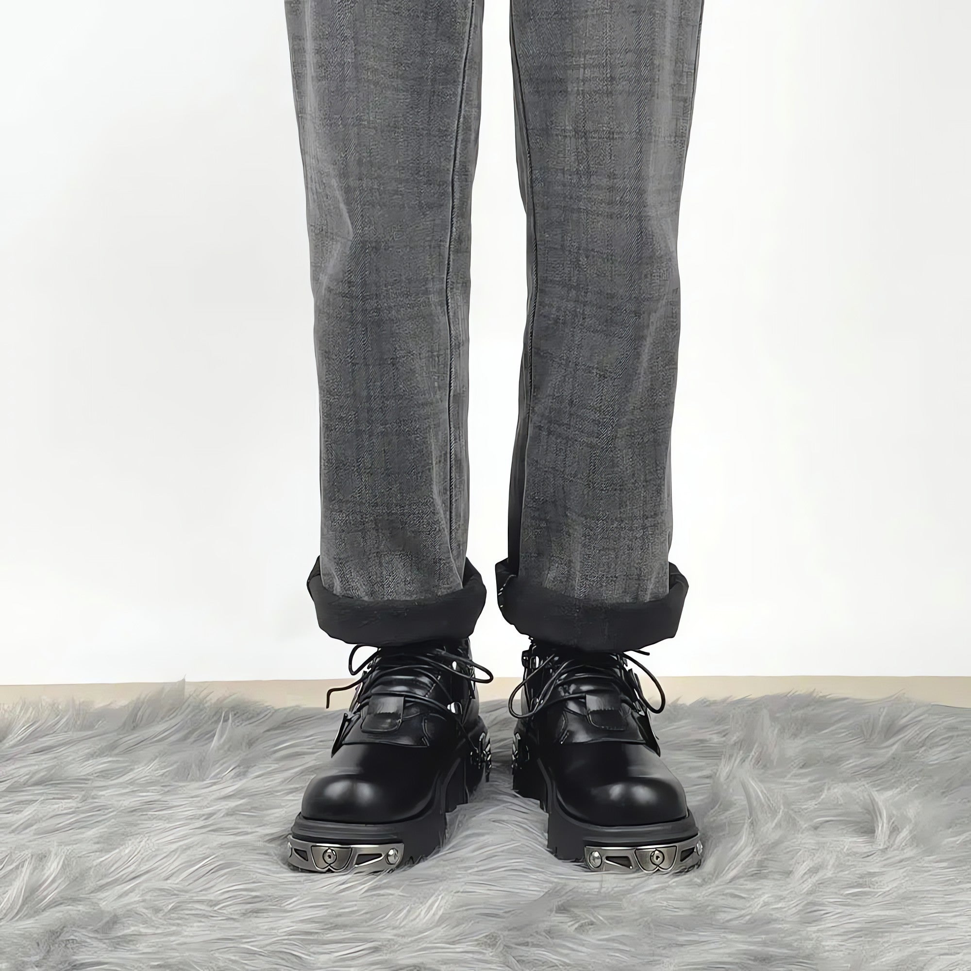 Grunge Belted Lace Up Platform Boots - KAYSMAR