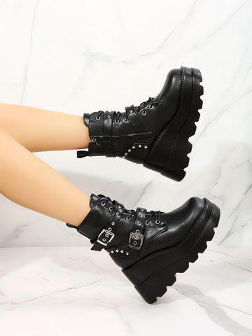 Grunge Belted Platform Boots - KAYSMAR