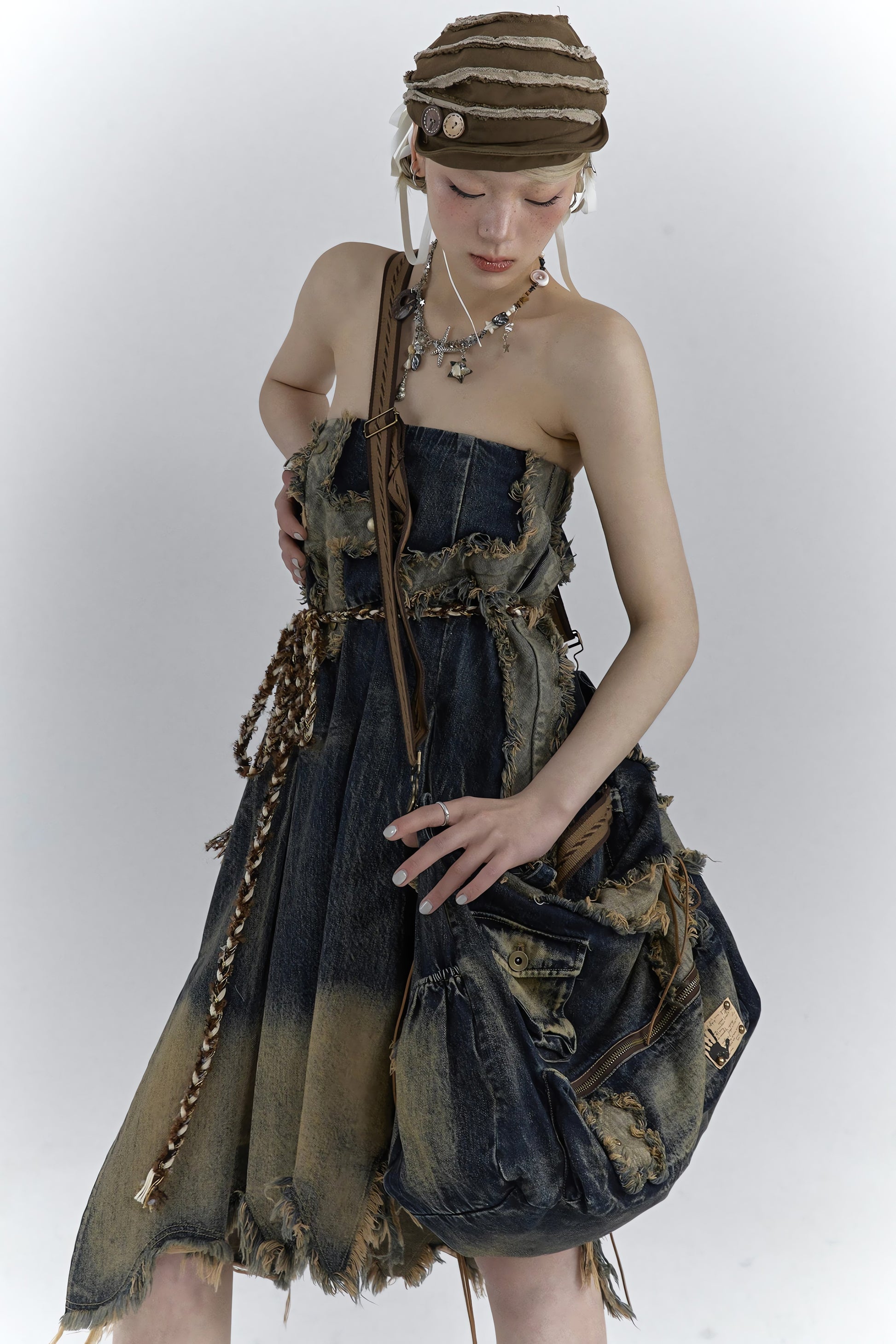 Grunge Cross Patch Pleated Maxi Skirt - KAYSMAR