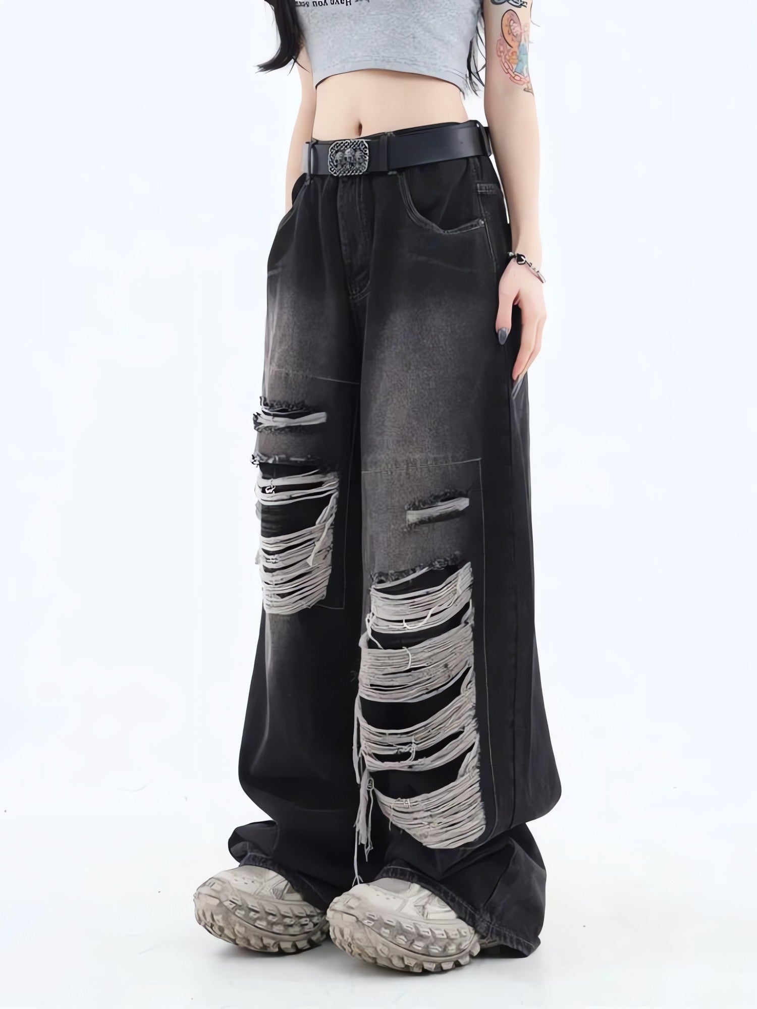 Grunge Dark Wash Distressed Jeans - KAYSMAR