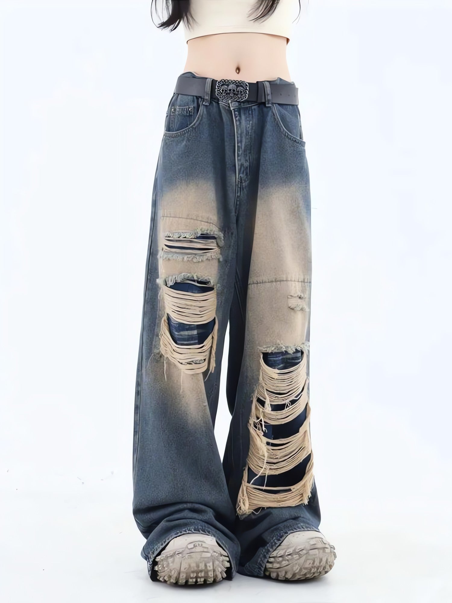 Grunge Dark Wash Distressed Jeans - KAYSMAR