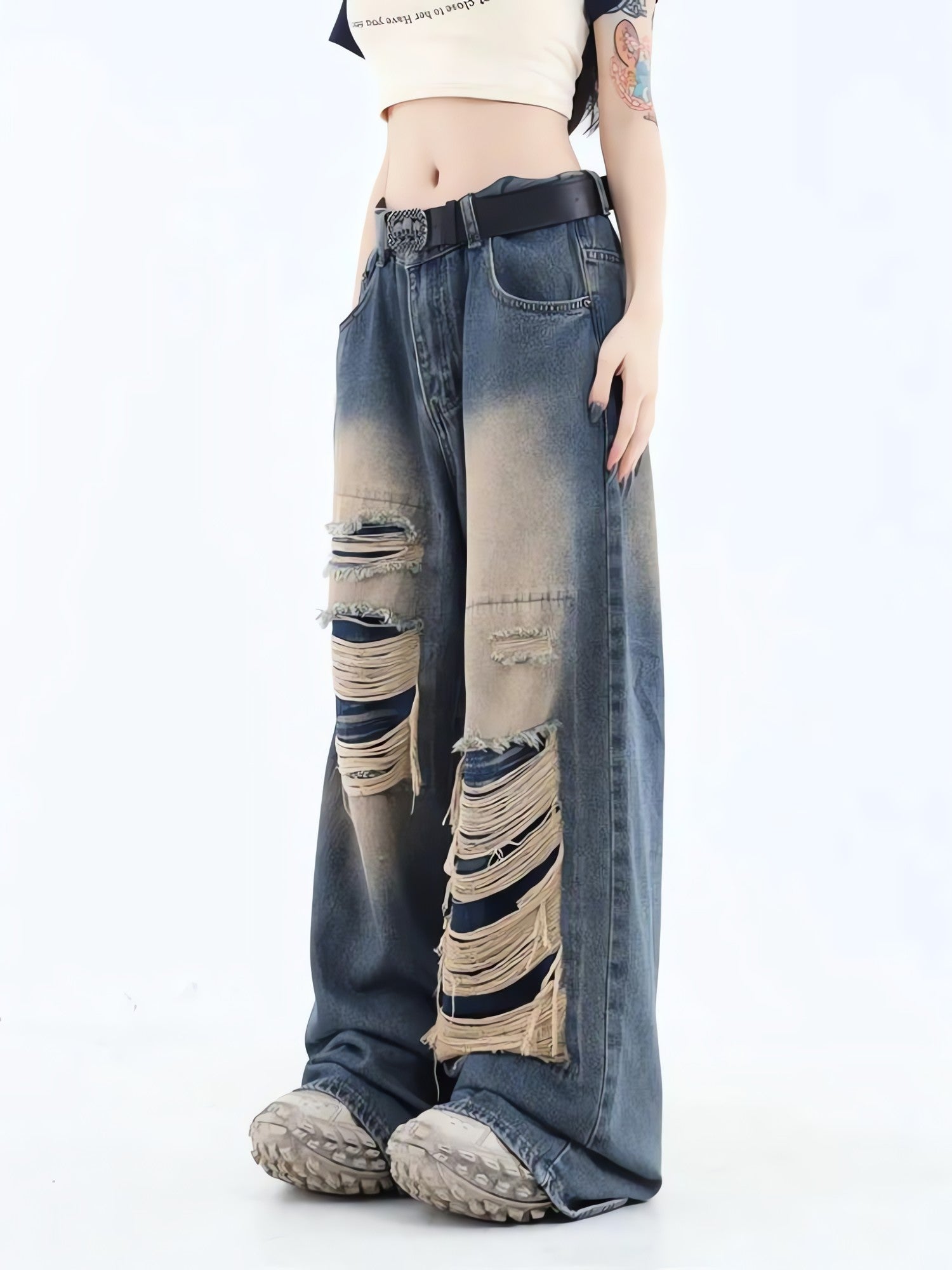 Grunge Dark Wash Distressed Jeans - KAYSMAR