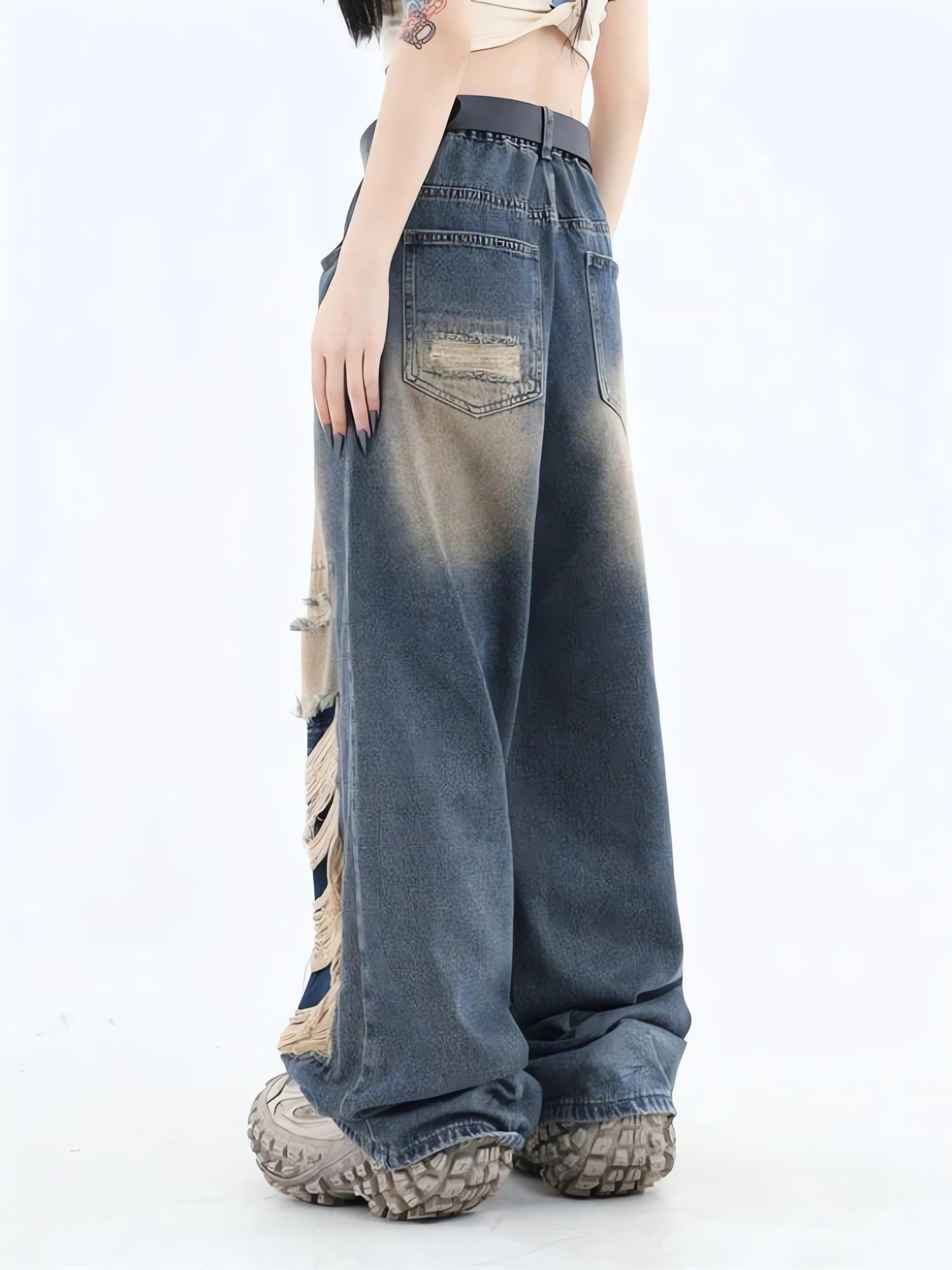 Grunge Dark Wash Distressed Jeans - KAYSMAR