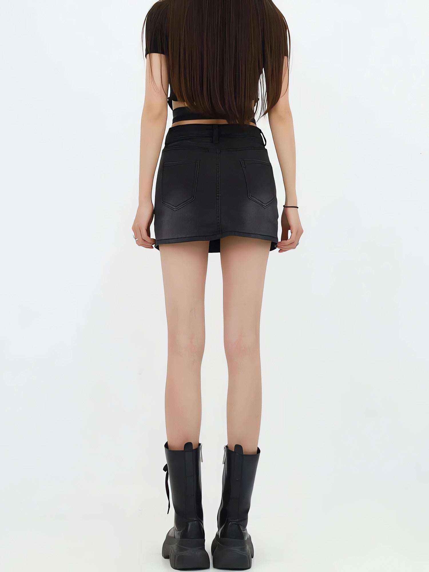 Grunge Denim Cross Belt Mini Skort - KAYSMAR