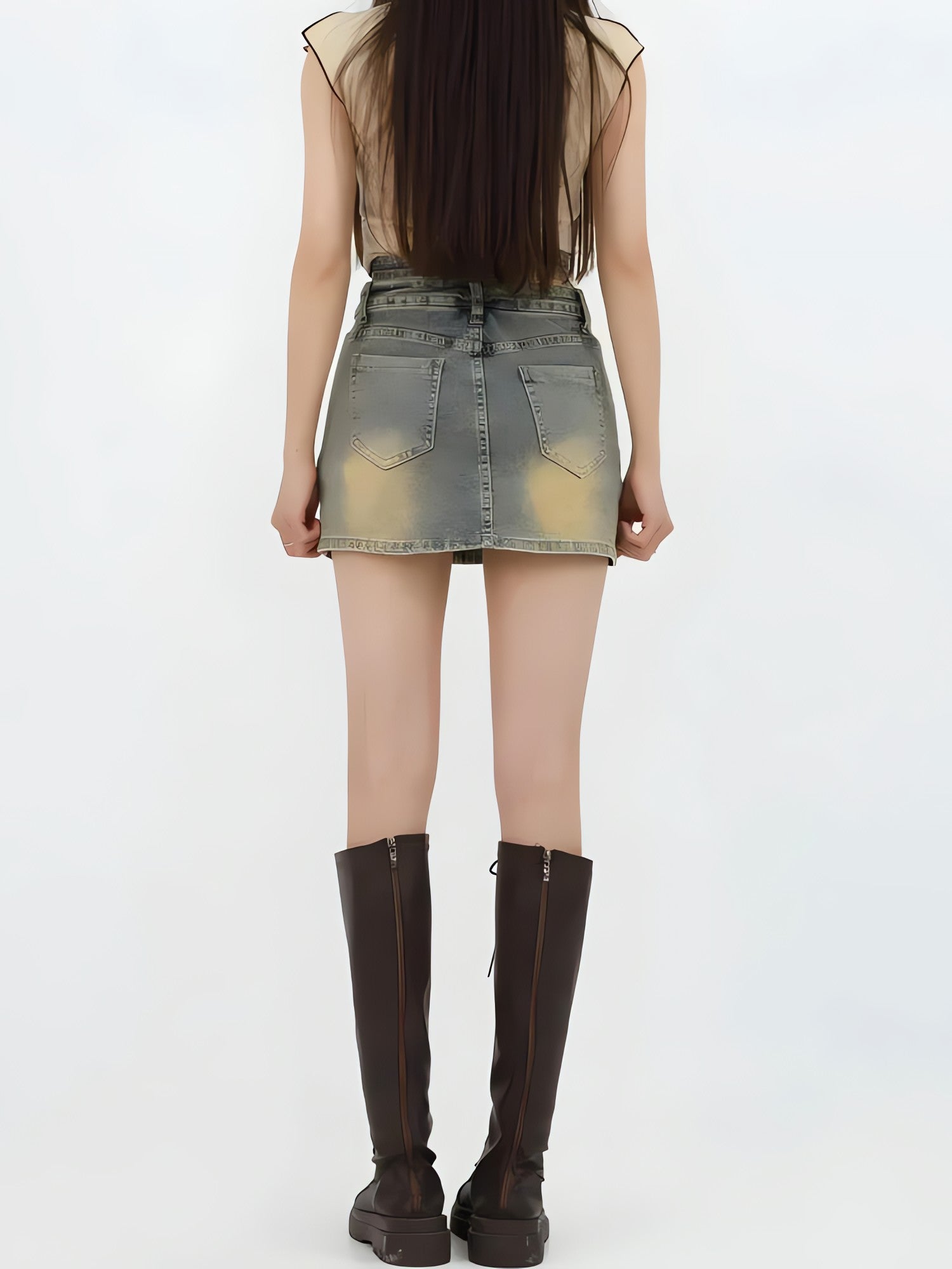 Grunge Denim Cross Belt Mini Skort - KAYSMAR