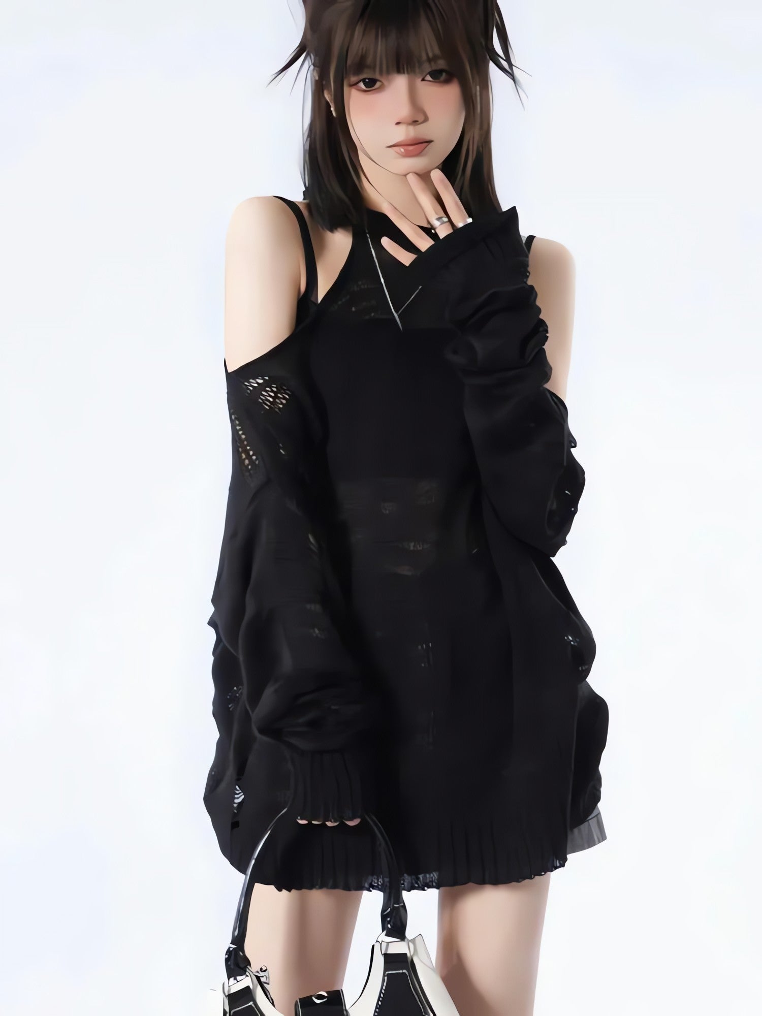 Grunge Distressed Cut-Out Fine Knitted Sweater - KAYSMAR