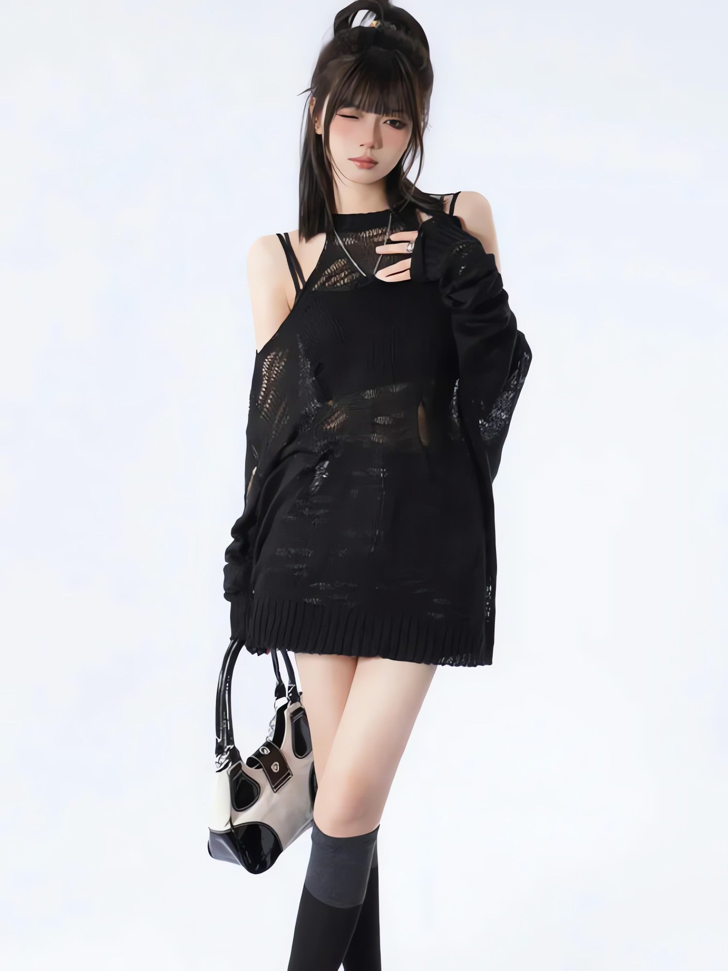 Grunge Distressed Cut-Out Fine Knitted Sweater - KAYSMAR