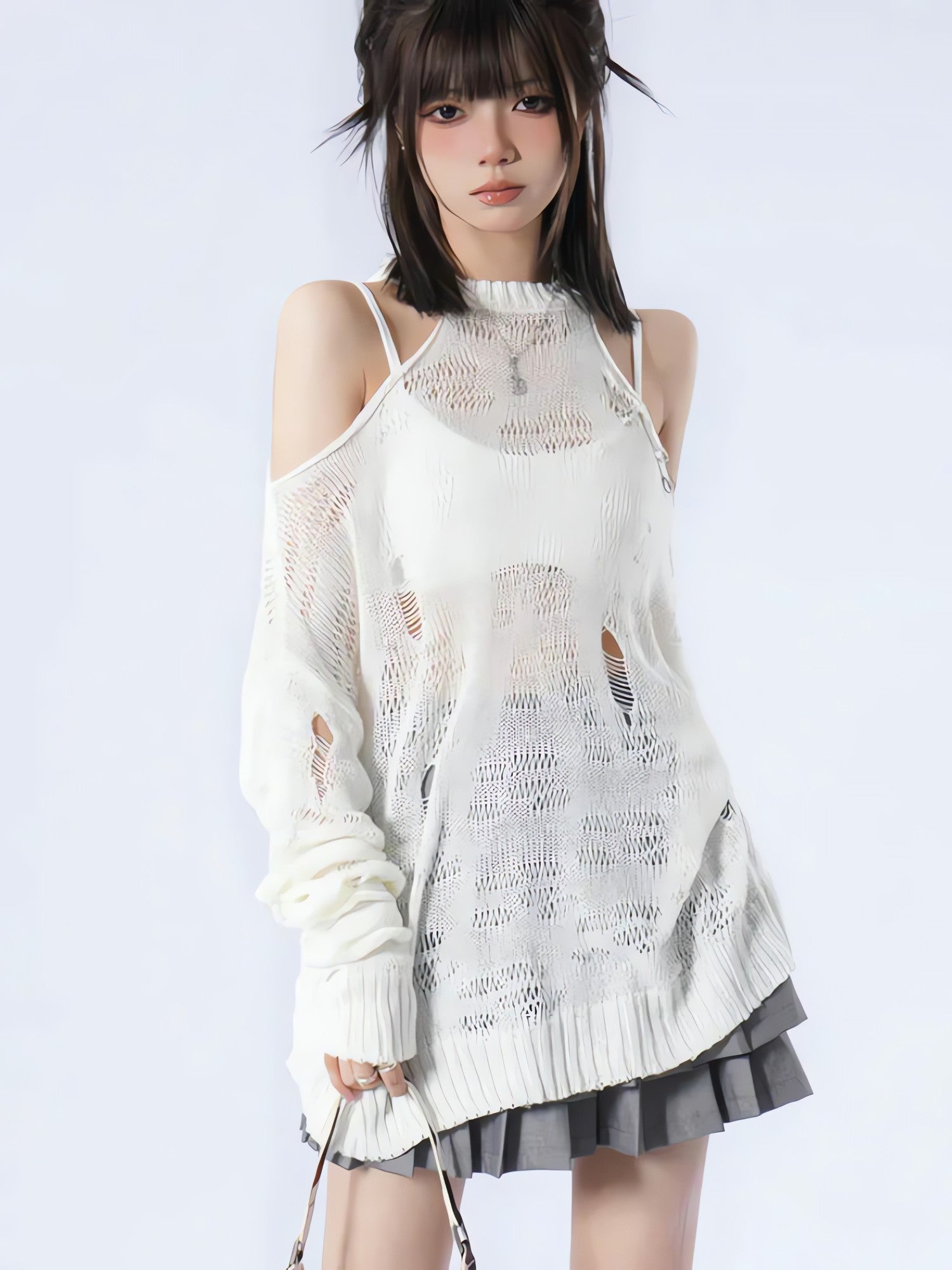 Grunge Distressed Cut-Out Fine Knitted Sweater - KAYSMAR