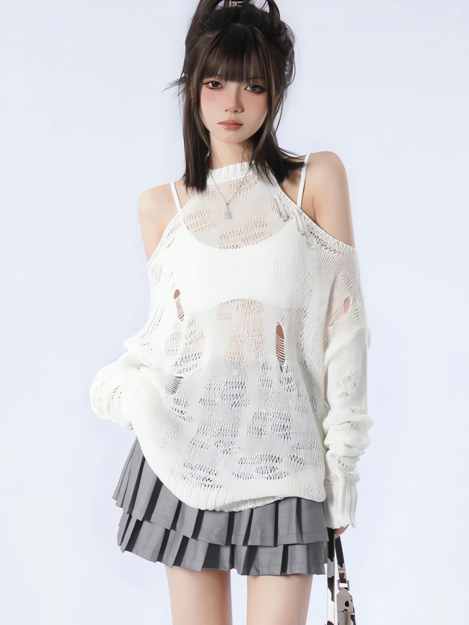 Grunge Distressed Cut-Out Fine Knitted Sweater - KAYSMAR