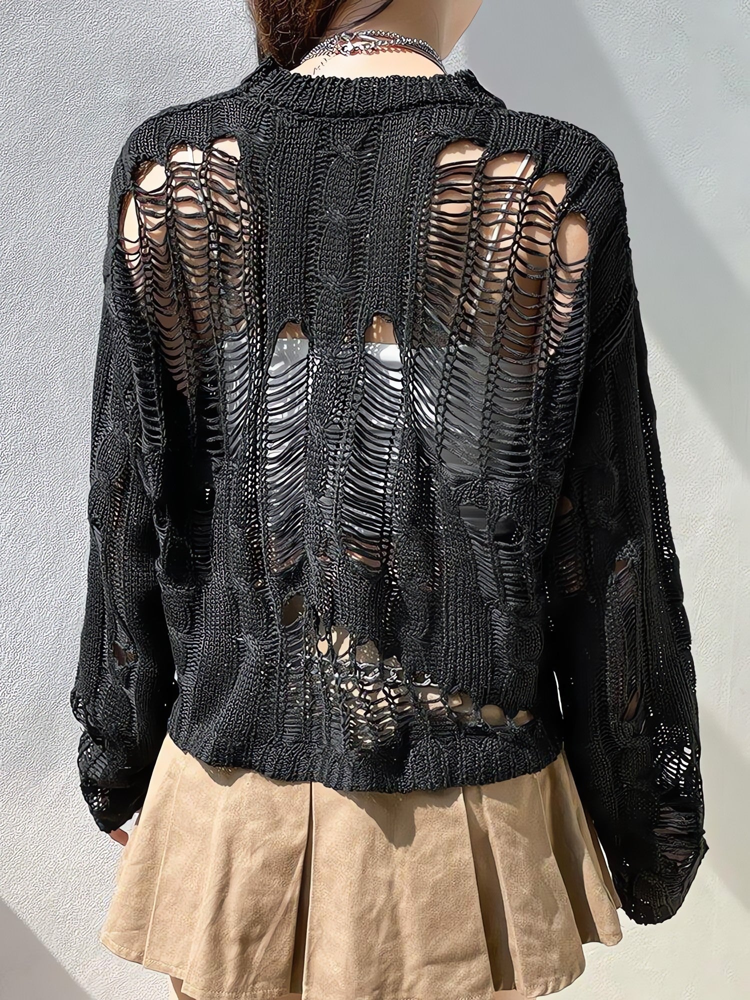 Grunge Distressed Knit Sweater - KAYSMAR