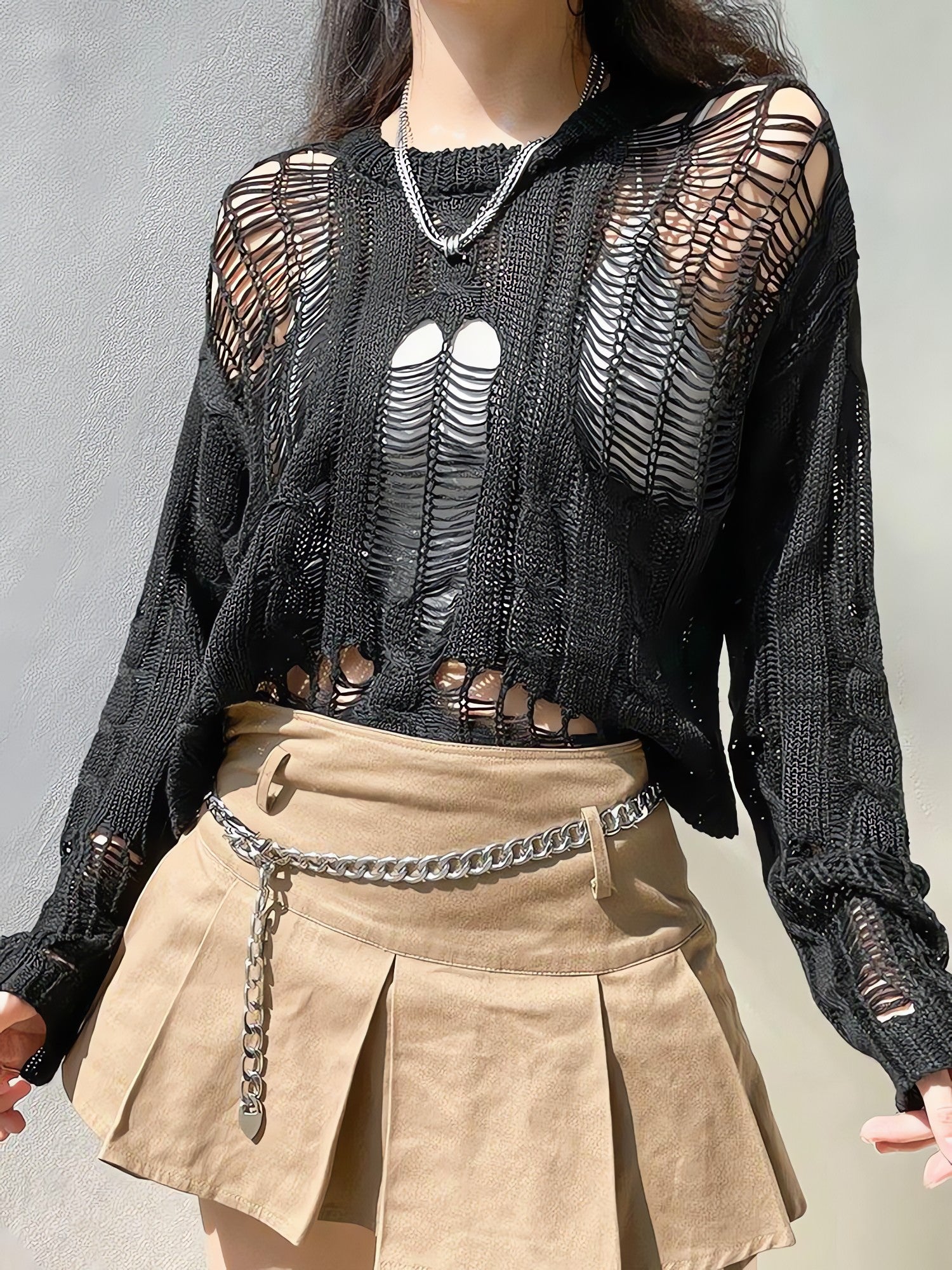 Grunge Distressed Knit Sweater - KAYSMAR