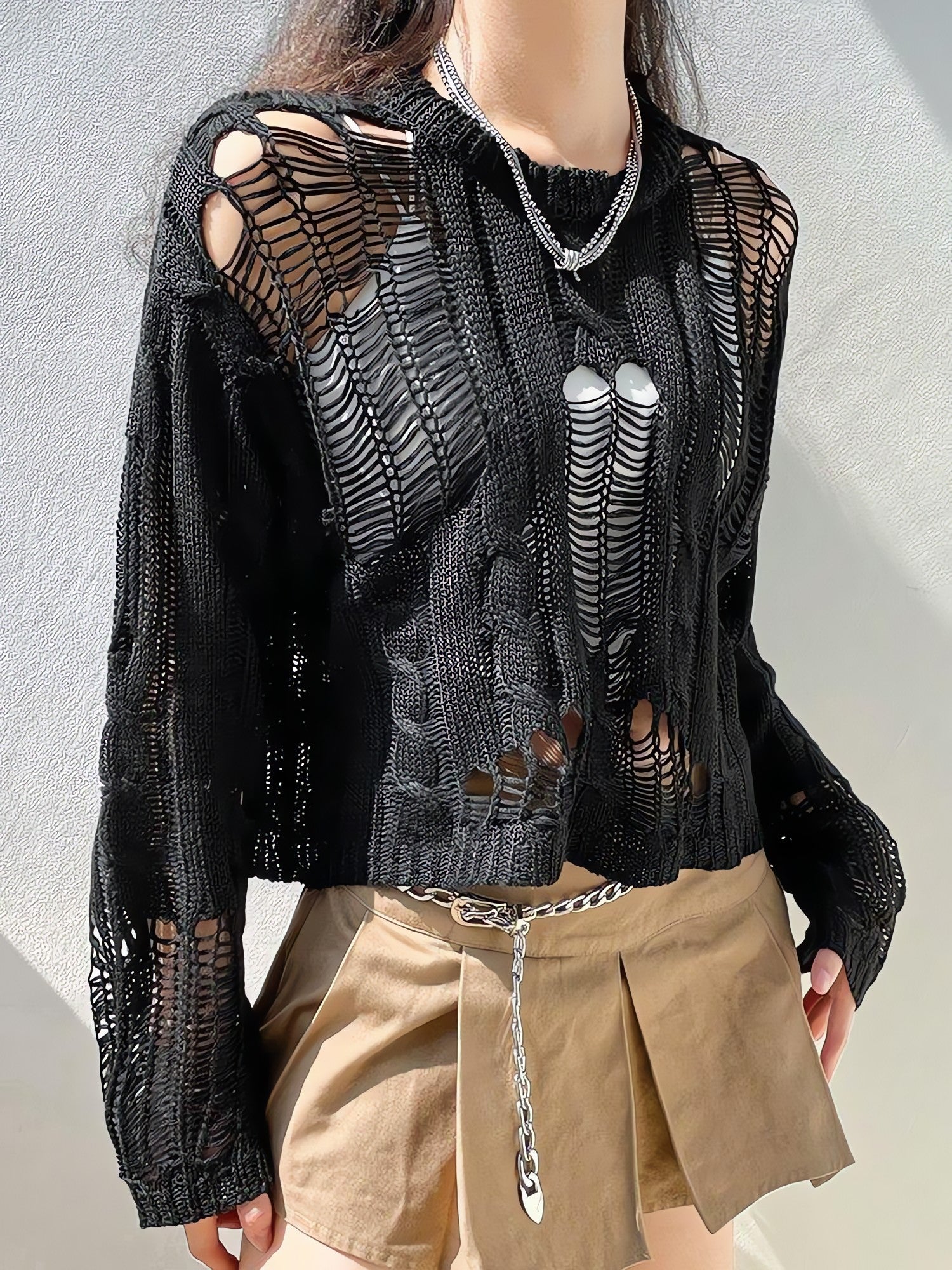 Grunge Distressed Knit Sweater - KAYSMAR