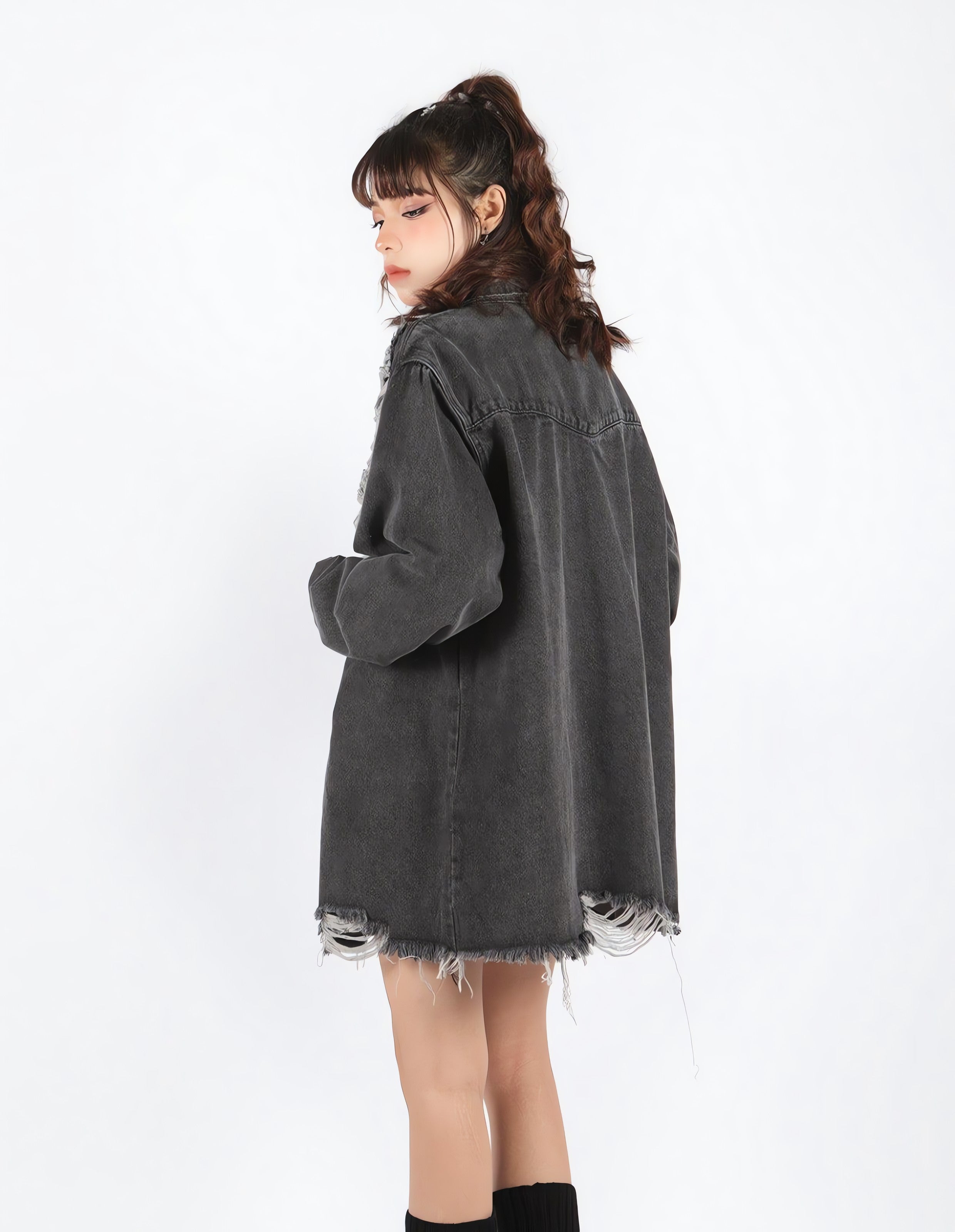 Grunge Distressed Long Denim Jacket - KAYSMAR