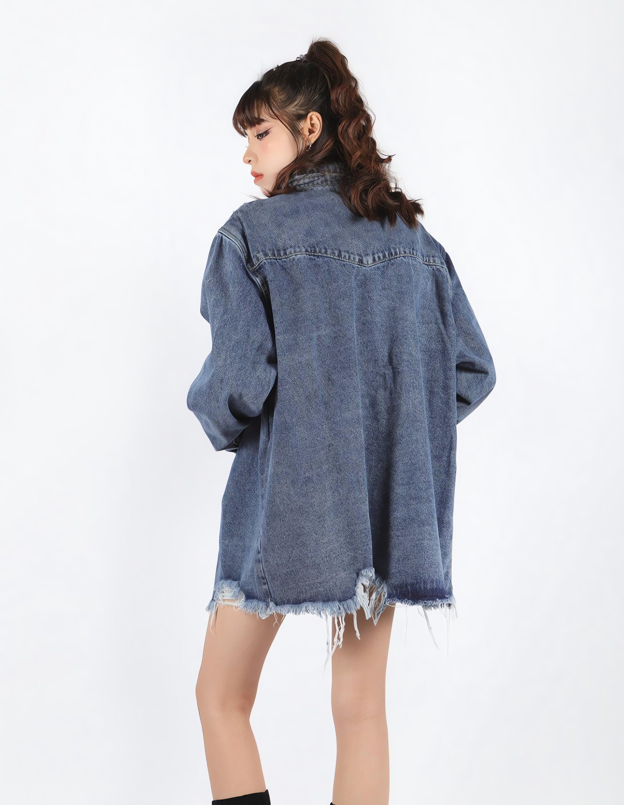 Grunge Distressed Long Denim Jacket - KAYSMAR