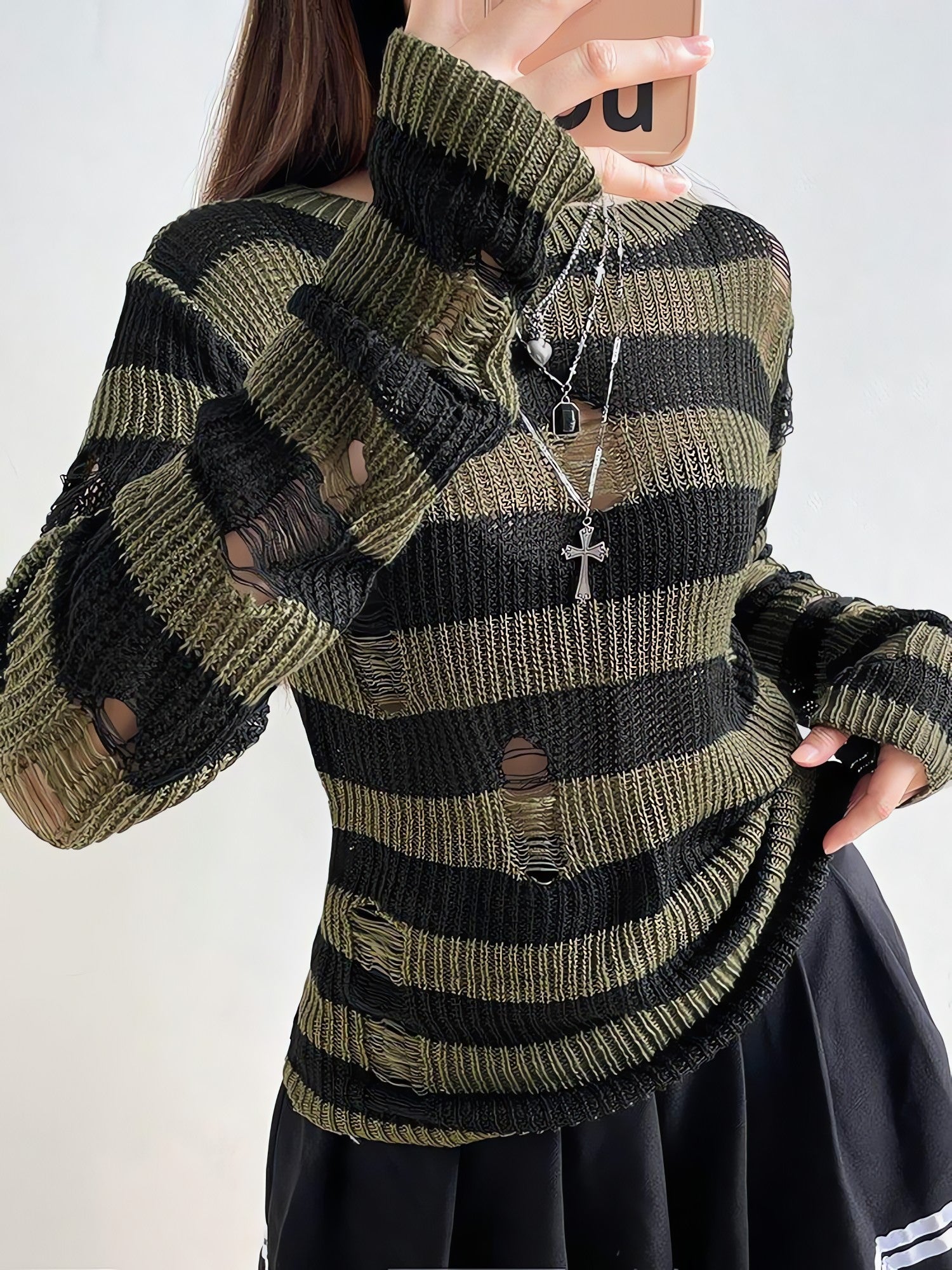 Grunge Distressed Striped Sweater - KAYSMAR