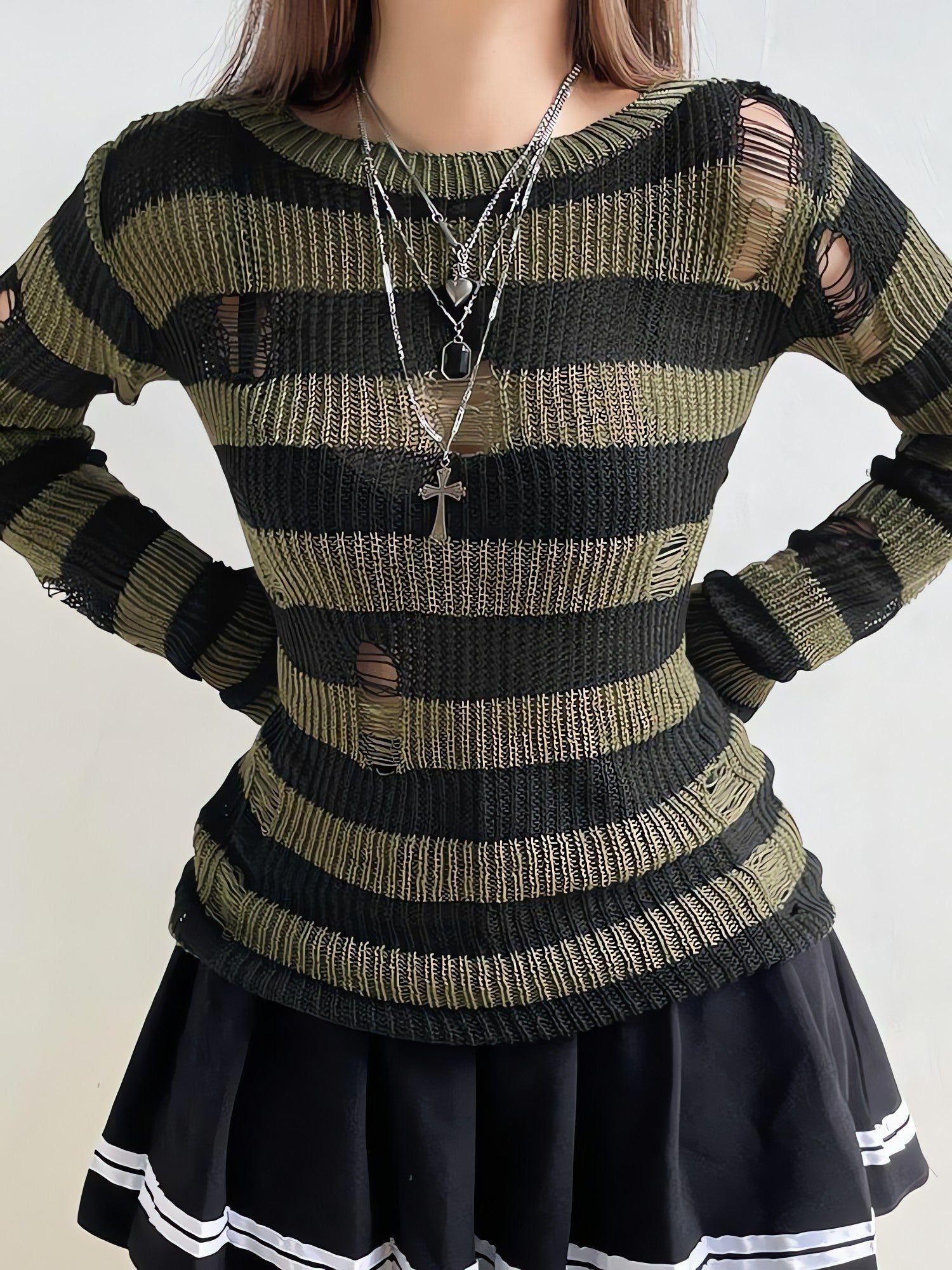 Grunge Distressed Striped Sweater - KAYSMAR