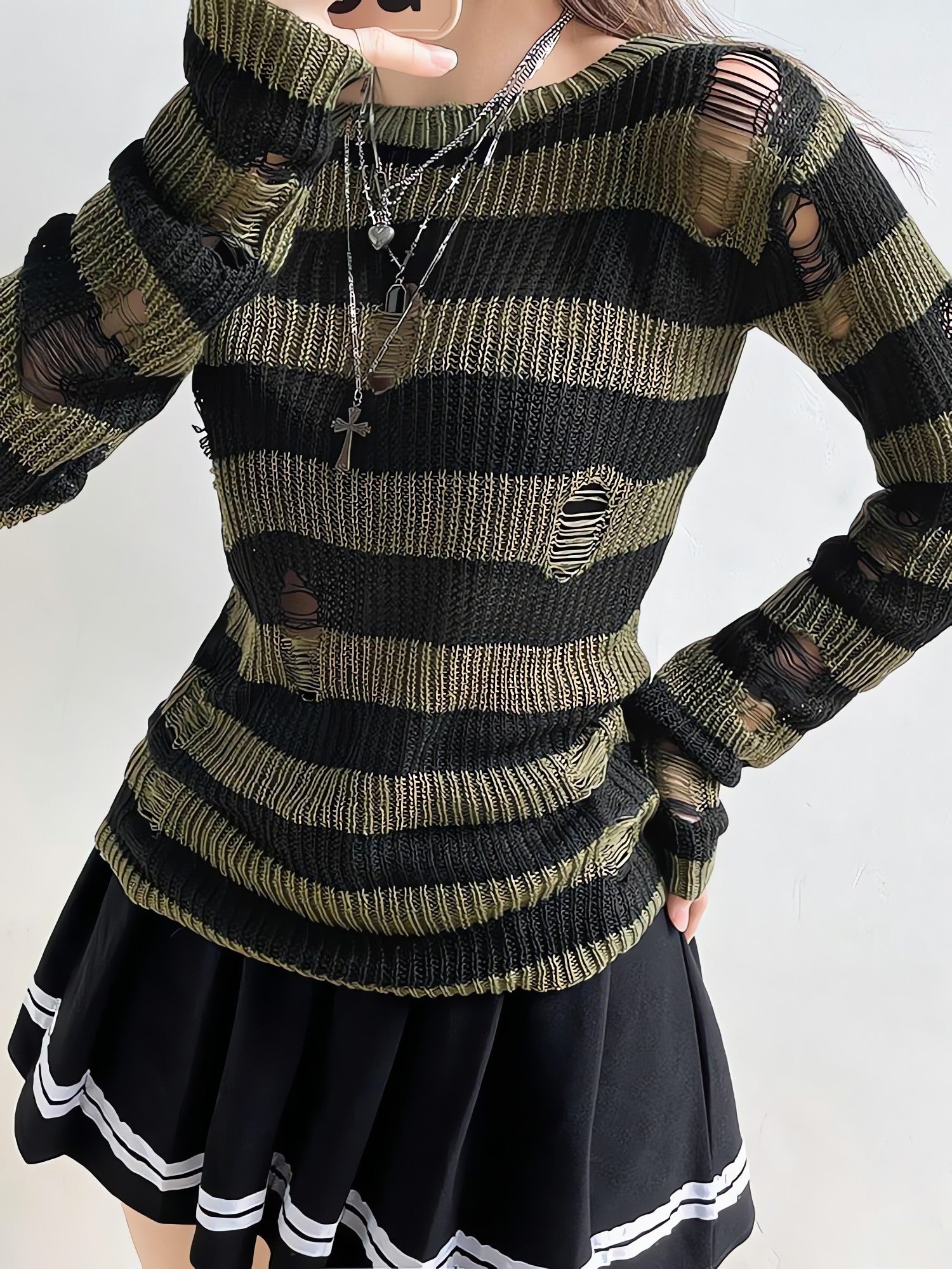 Grunge Distressed Striped Sweater - KAYSMAR