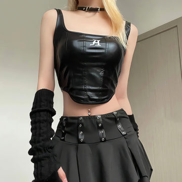 Grunge Faux Leather Crop Corset Top - KAYSMAR