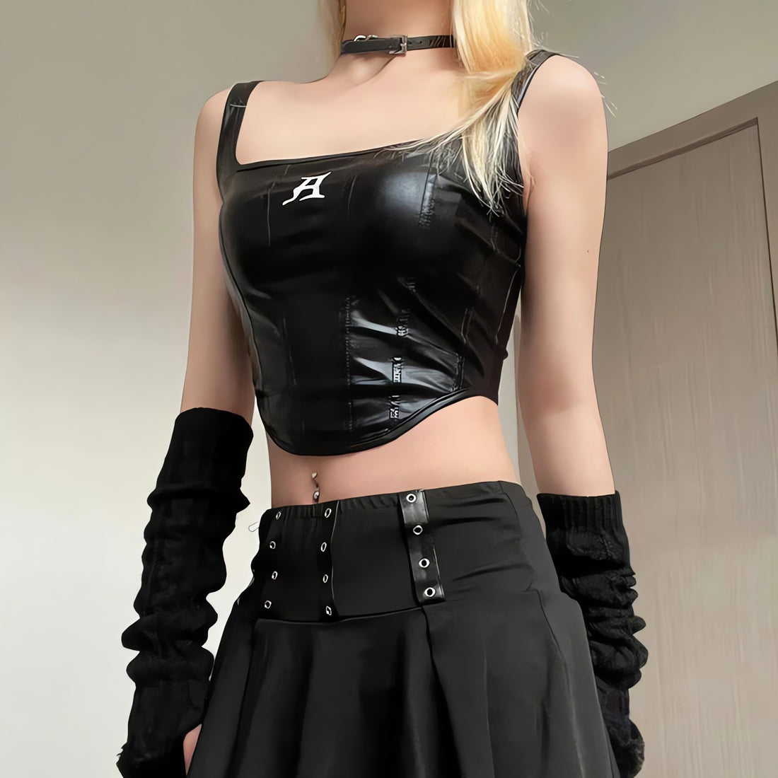 Grunge Faux Leather Crop Corset Top - KAYSMAR