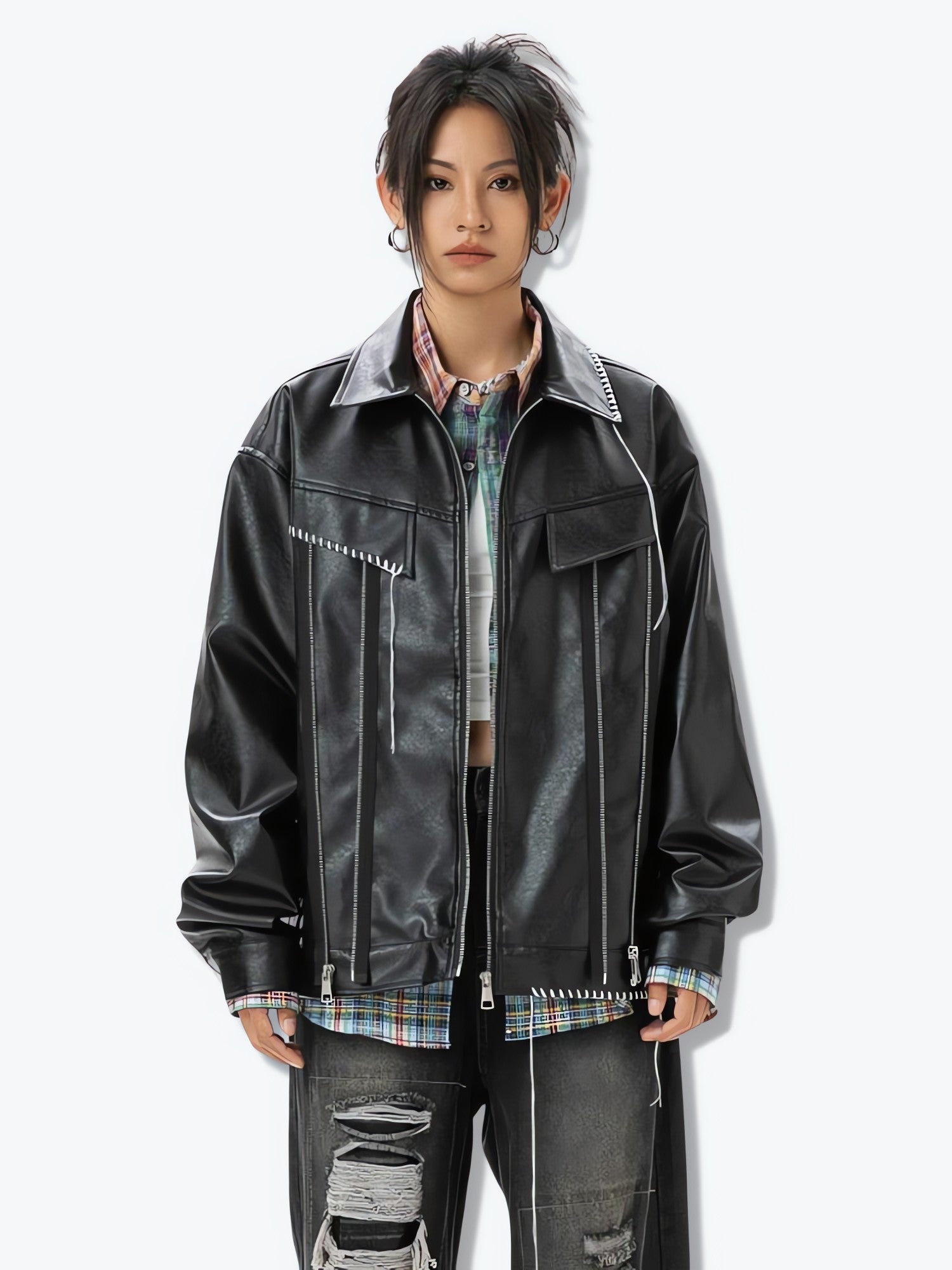 Grunge Faux Leather Jacket - KAYSMAR