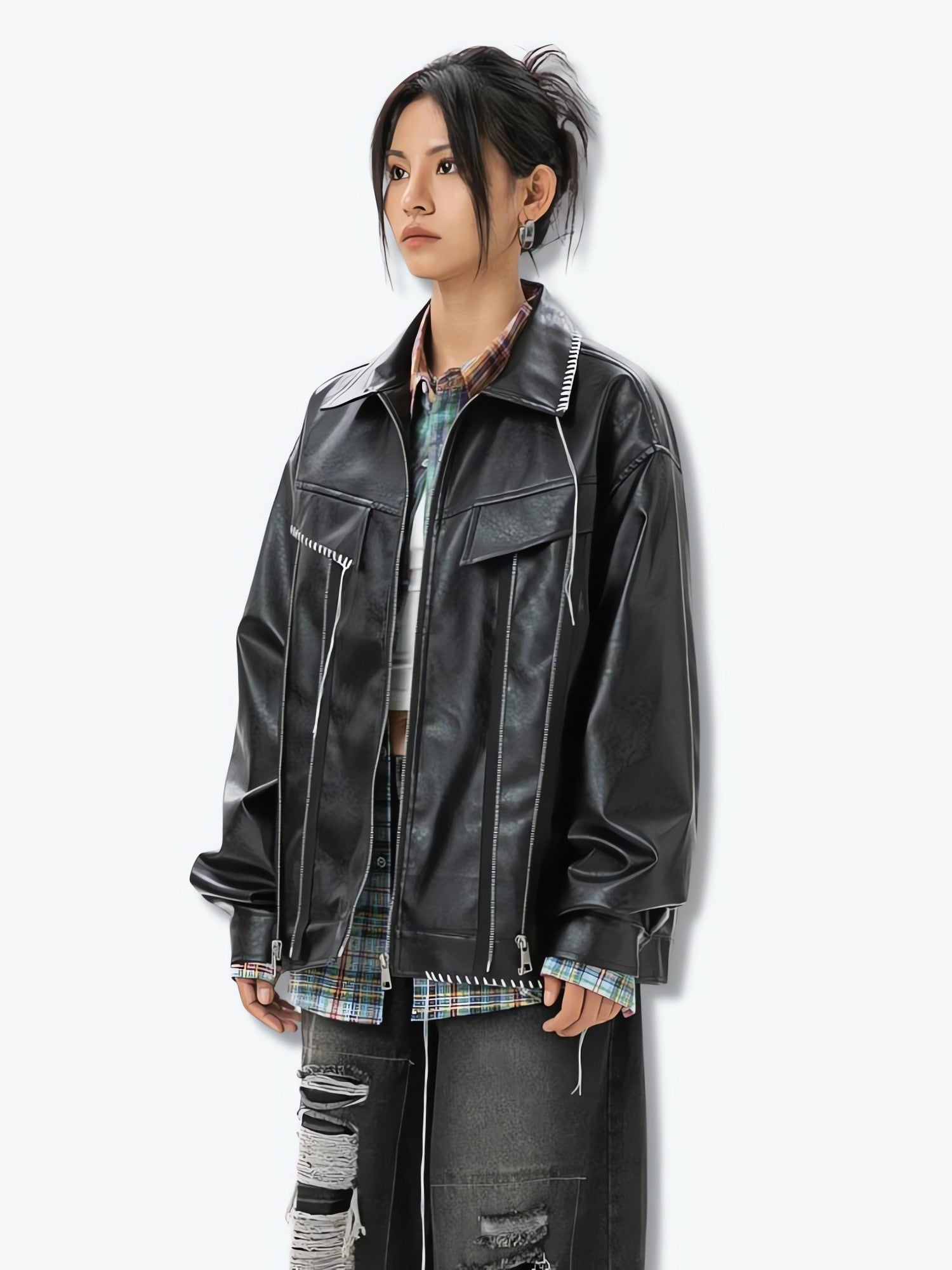 Grunge Faux Leather Jacket - KAYSMAR