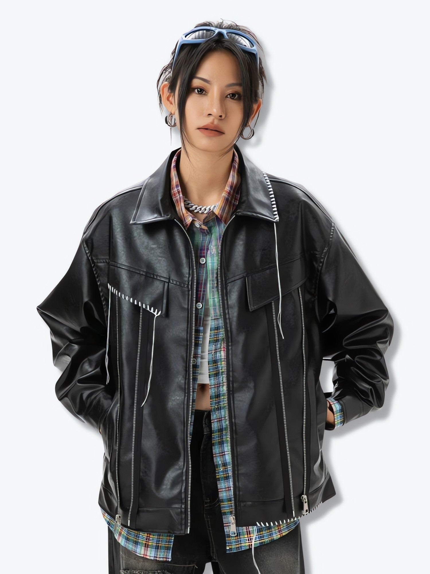 Grunge Faux Leather Jacket - KAYSMAR