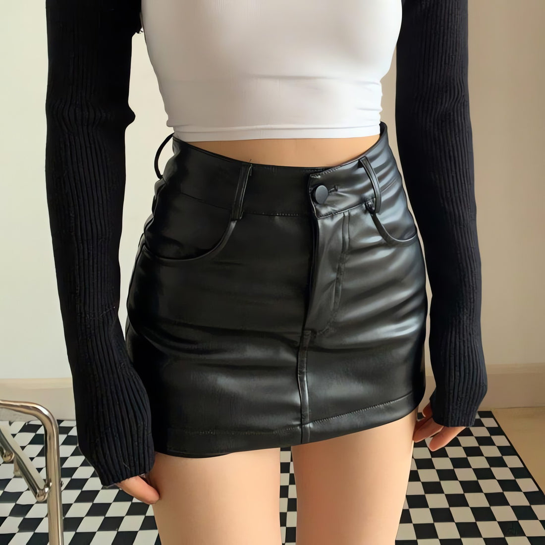 Grunge Faux Leather Mini Skirt - KAYSMAR