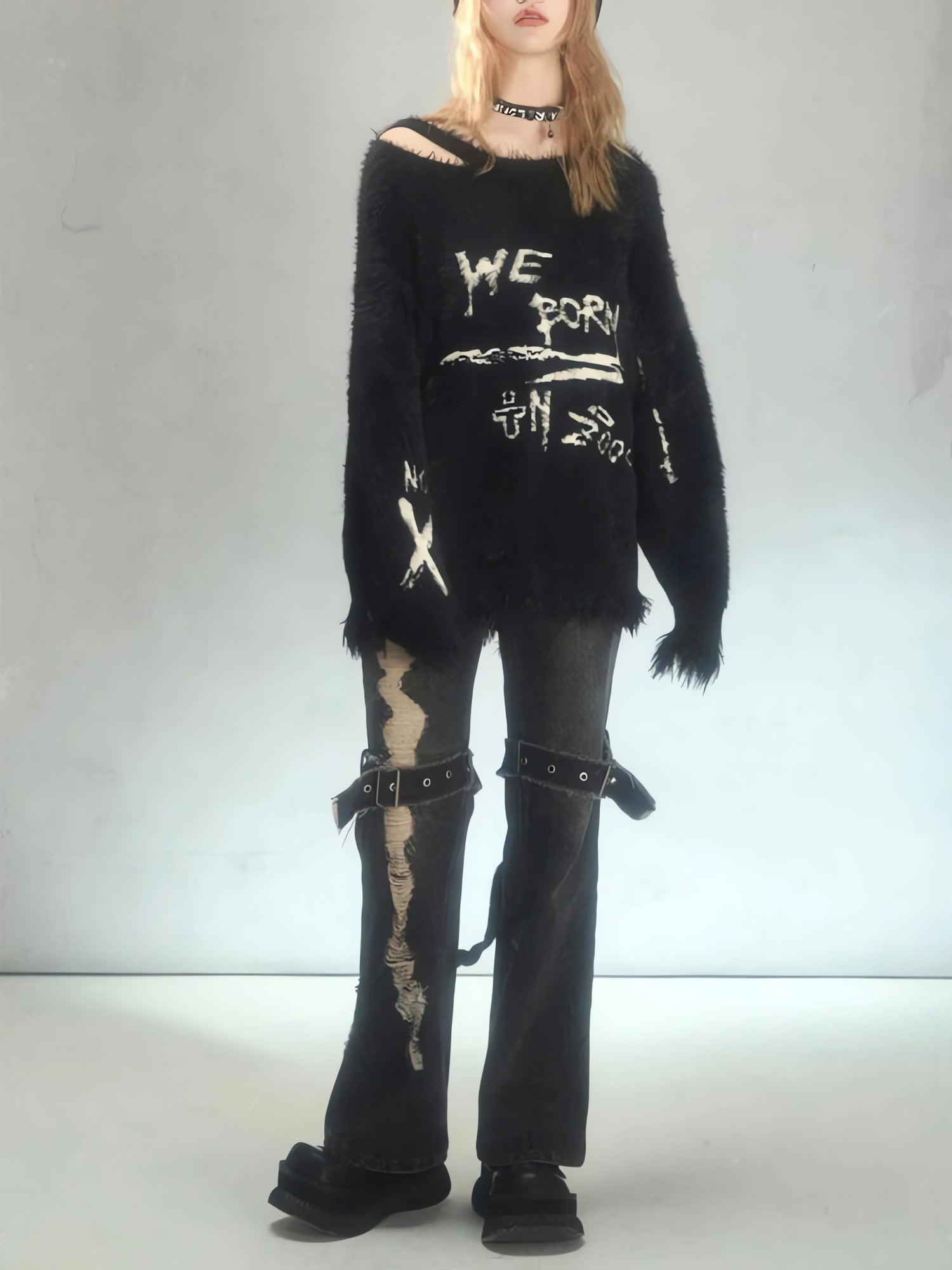 Grunge Fluffy Knitted Sweater - KAYSMAR