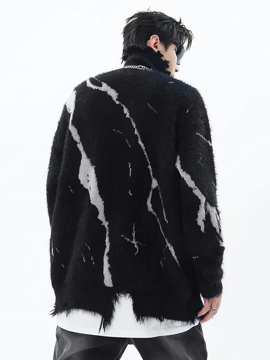 Grunge Fluffy Lace Up Sweater - KAYSMAR