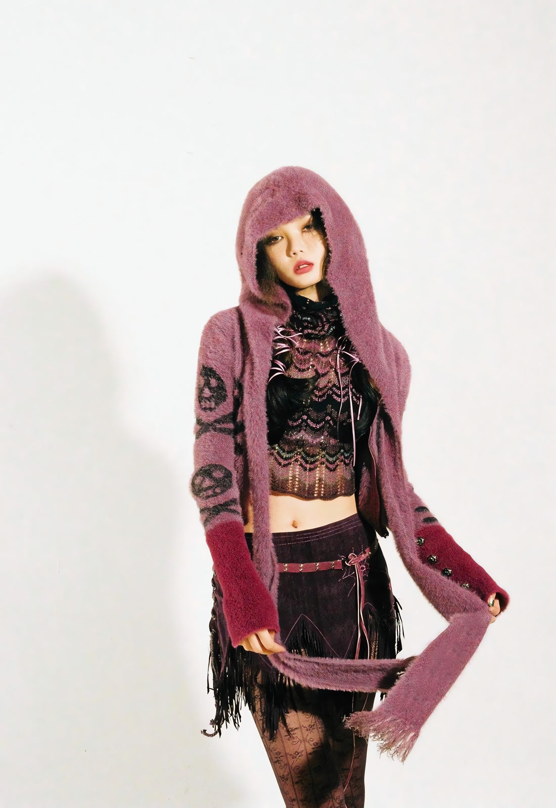 Grunge Gothic Skull Hooded Cardigan - KAYSMAR