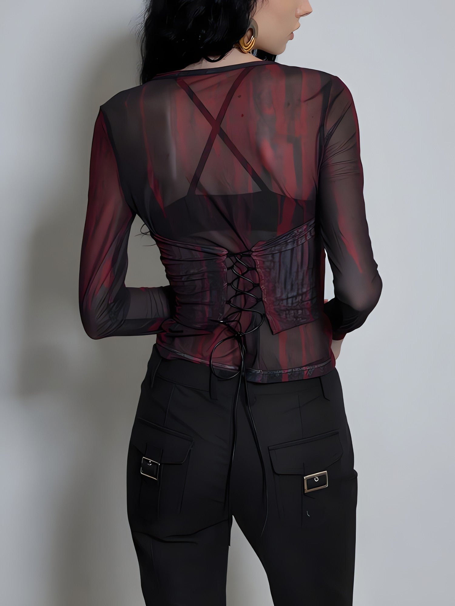 Grunge Lace Up Sheer Top - KAYSMAR