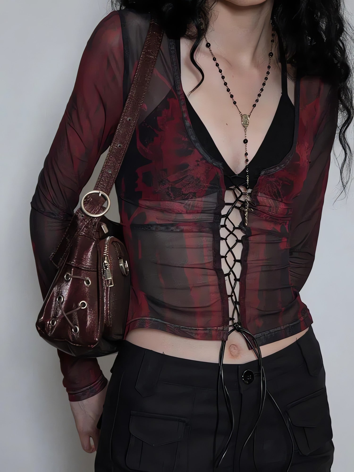 Grunge Lace Up Sheer Top - KAYSMAR