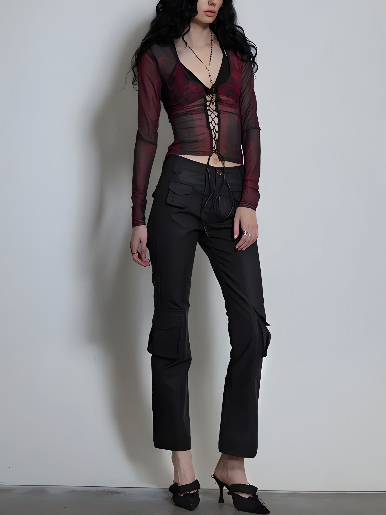 Grunge Lace Up Sheer Top - KAYSMAR