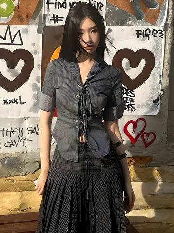Grunge Lace Up Shirt - KAYSMAR