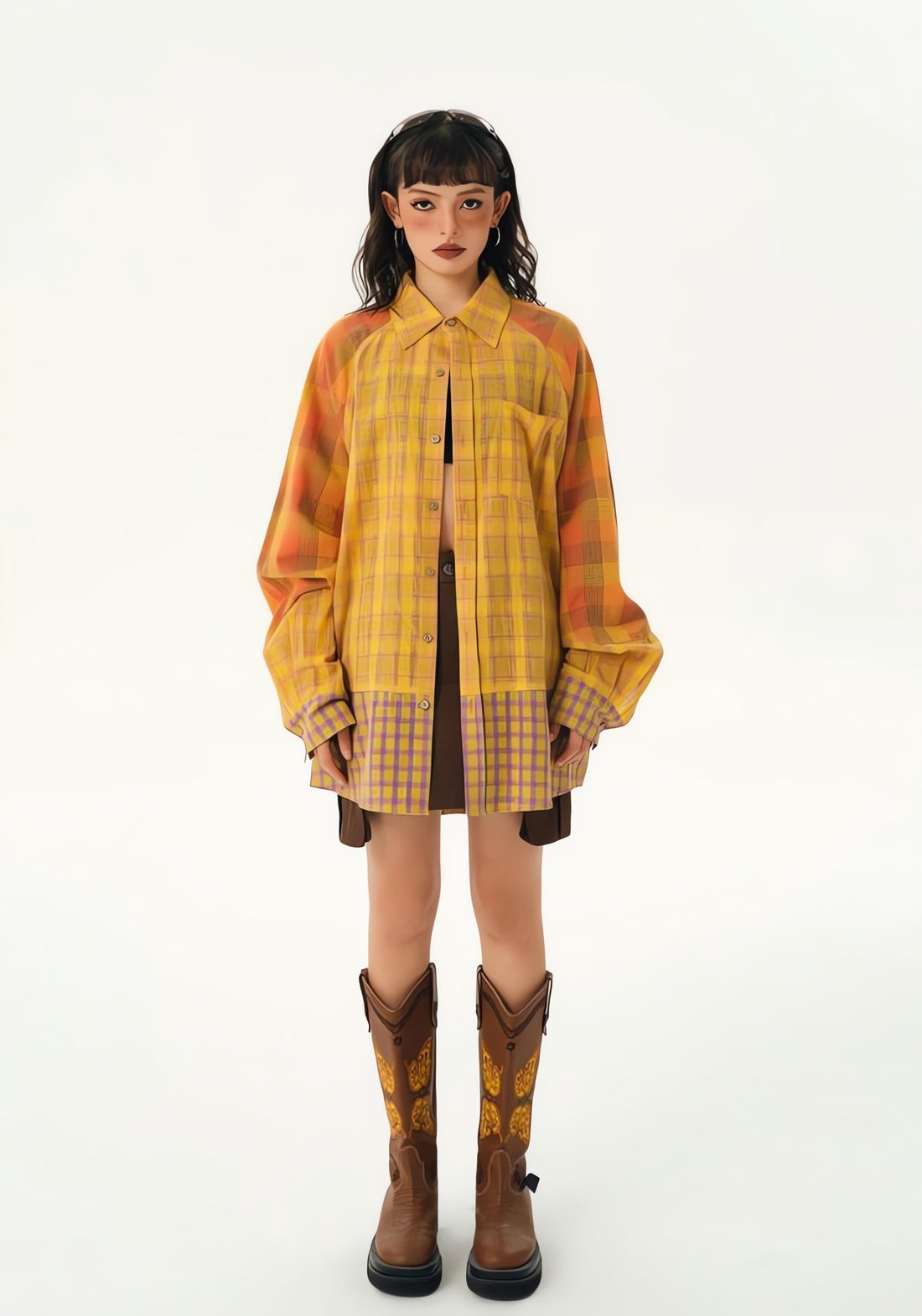 Grunge Multi Pattern Plaid Shirt - KAYSMAR