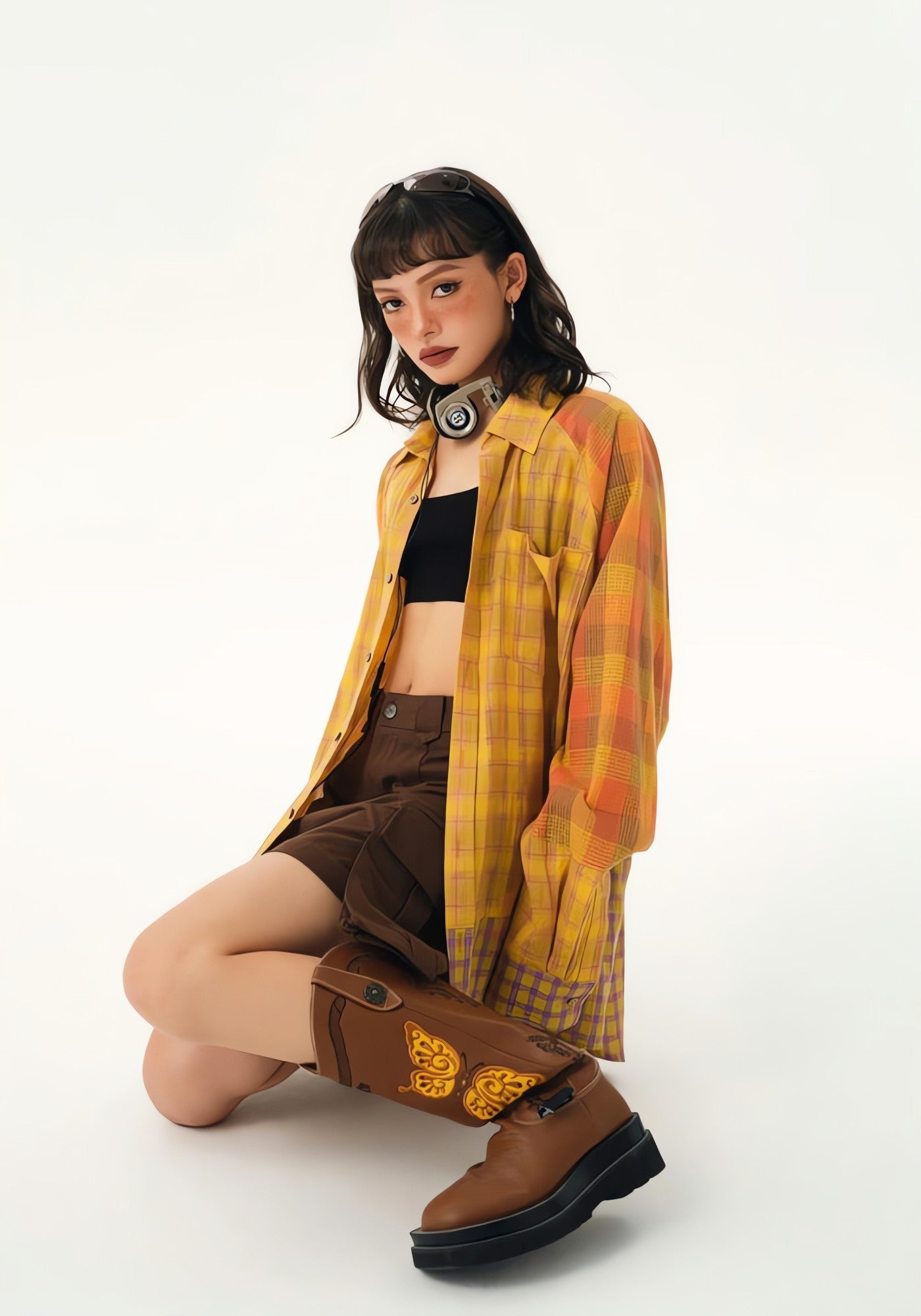 Grunge Multi Pattern Plaid Shirt - KAYSMAR