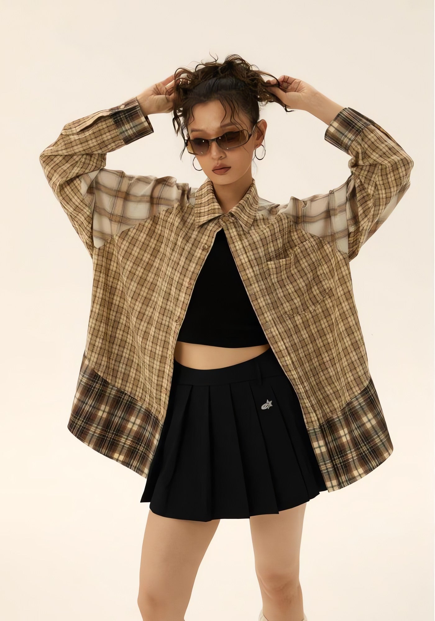 Grunge Multi Pattern Plaid Shirt - KAYSMAR