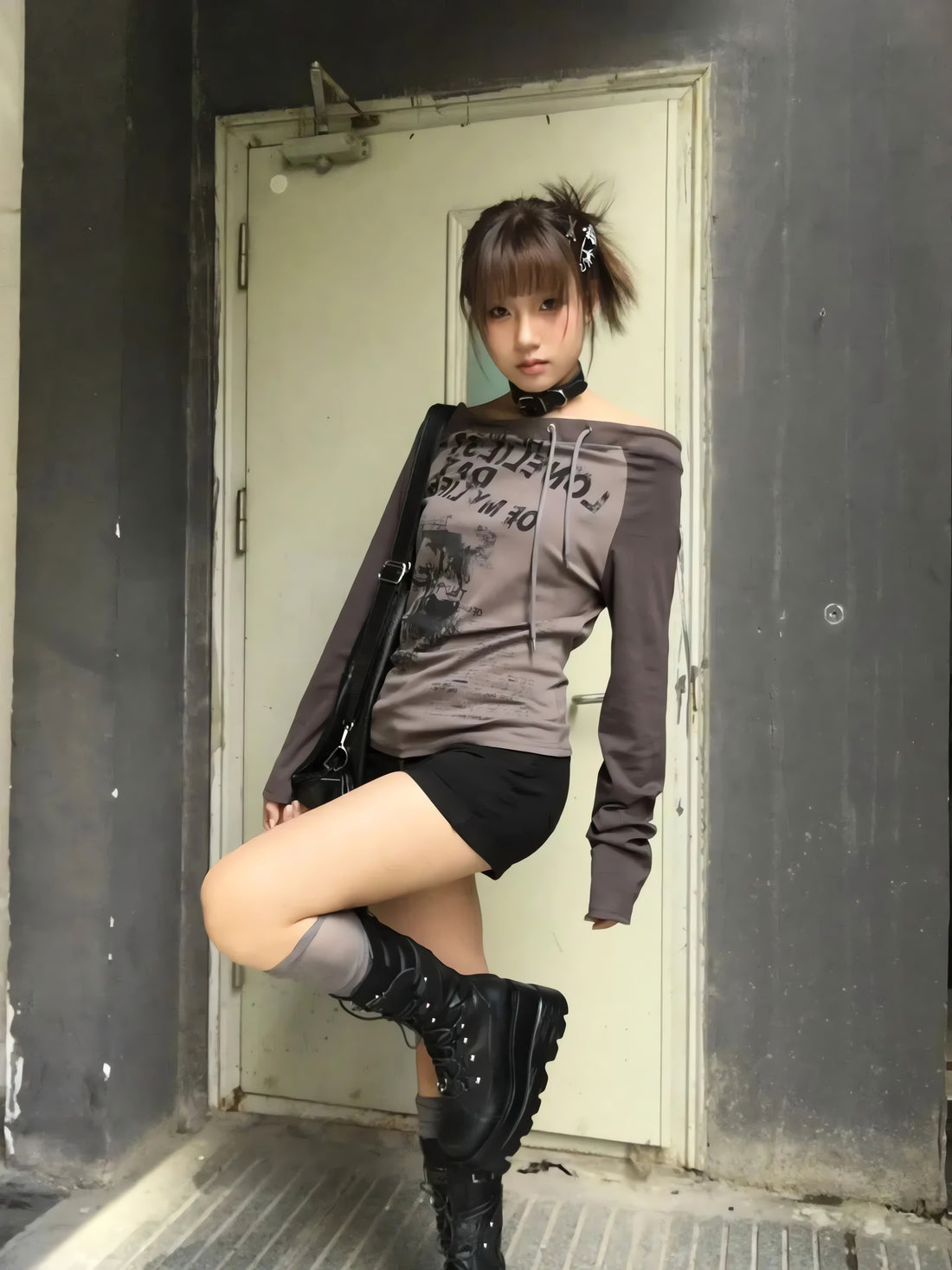 Grunge One Shoulder Drawstring Top - KAYSMAR