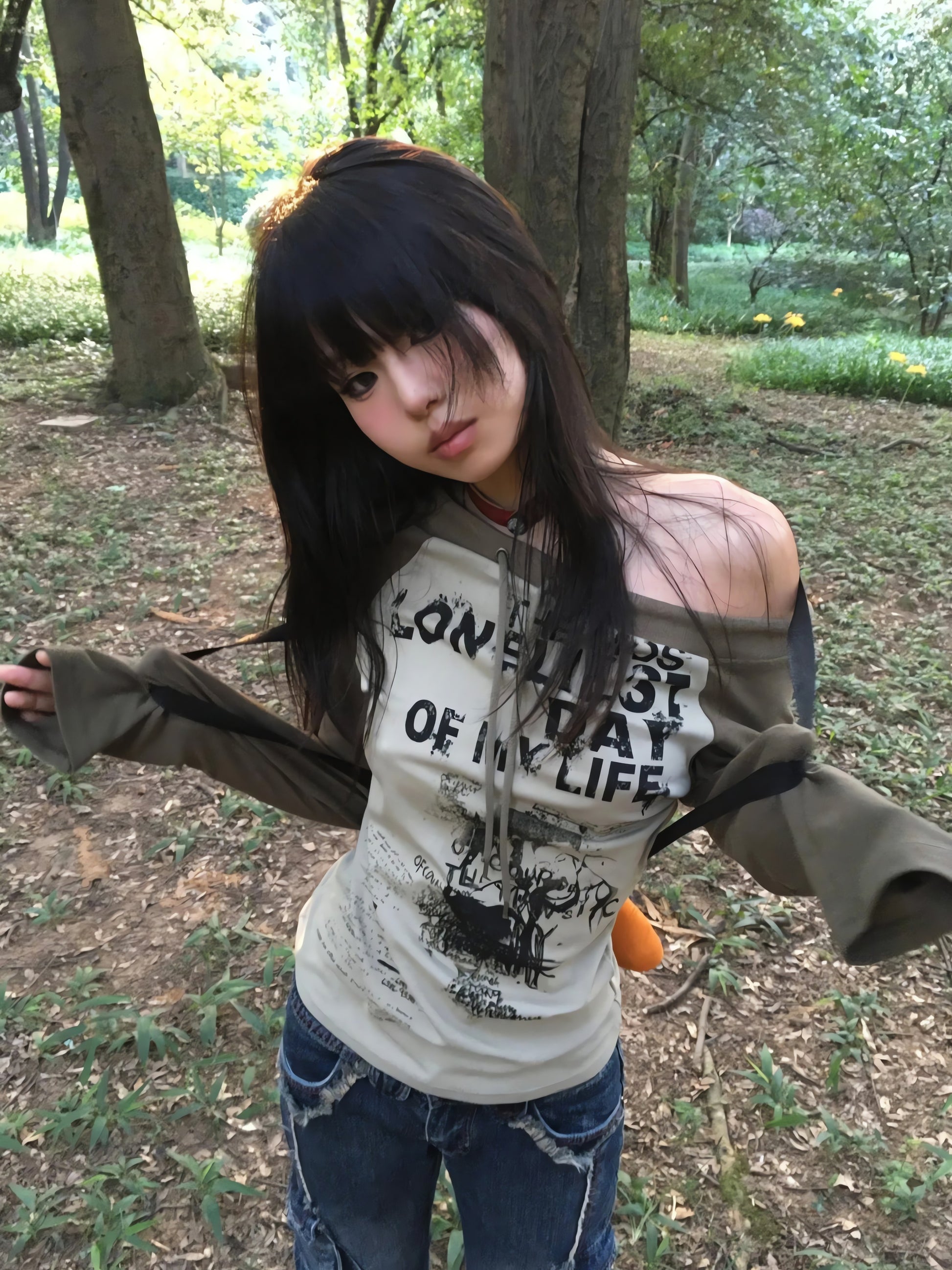 Grunge One Shoulder Drawstring Top - KAYSMAR