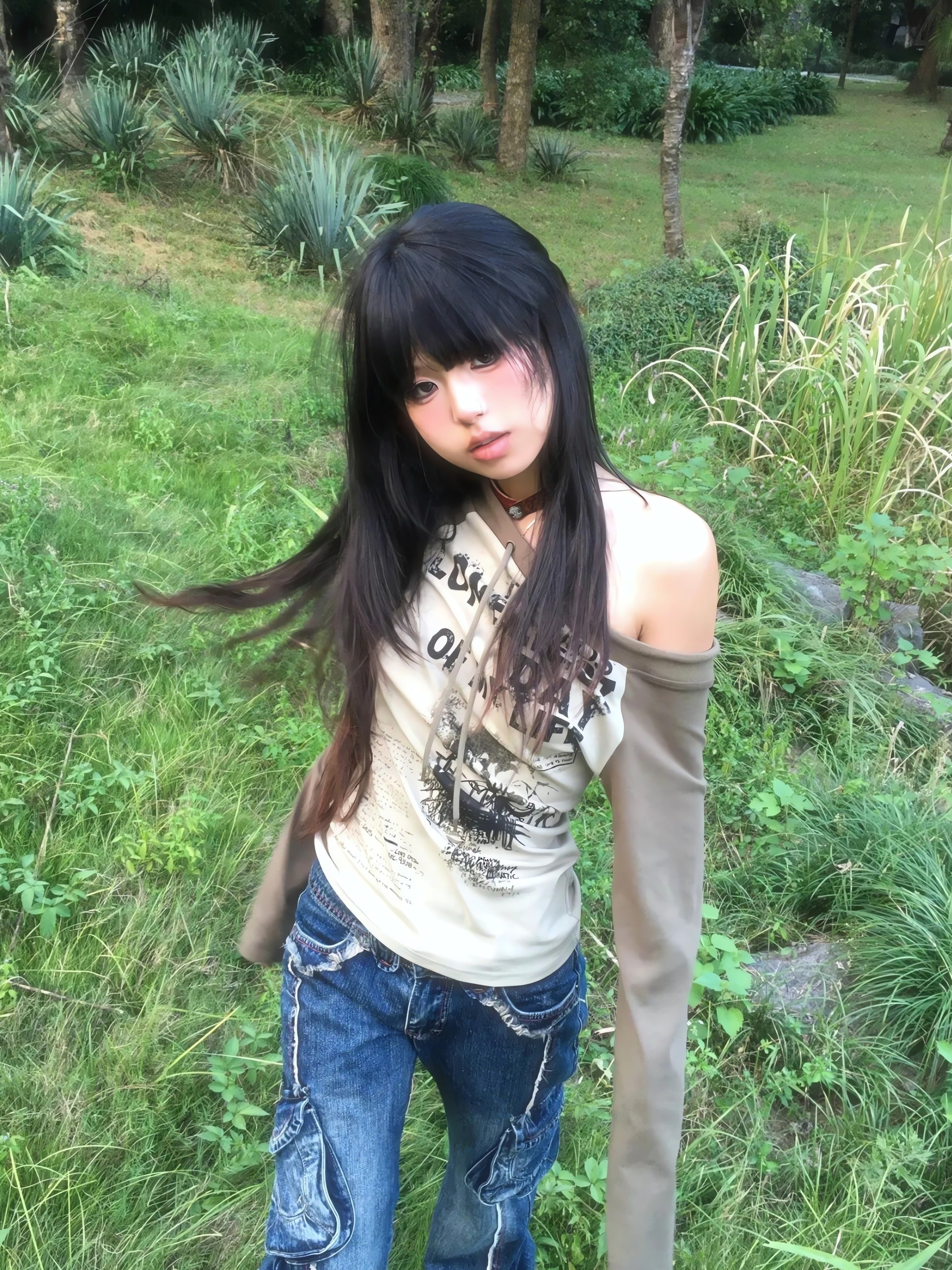 Grunge One Shoulder Drawstring Top - KAYSMAR