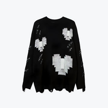 Grunge Pixel Hearts Knitted Sweater - KAYSMAR
